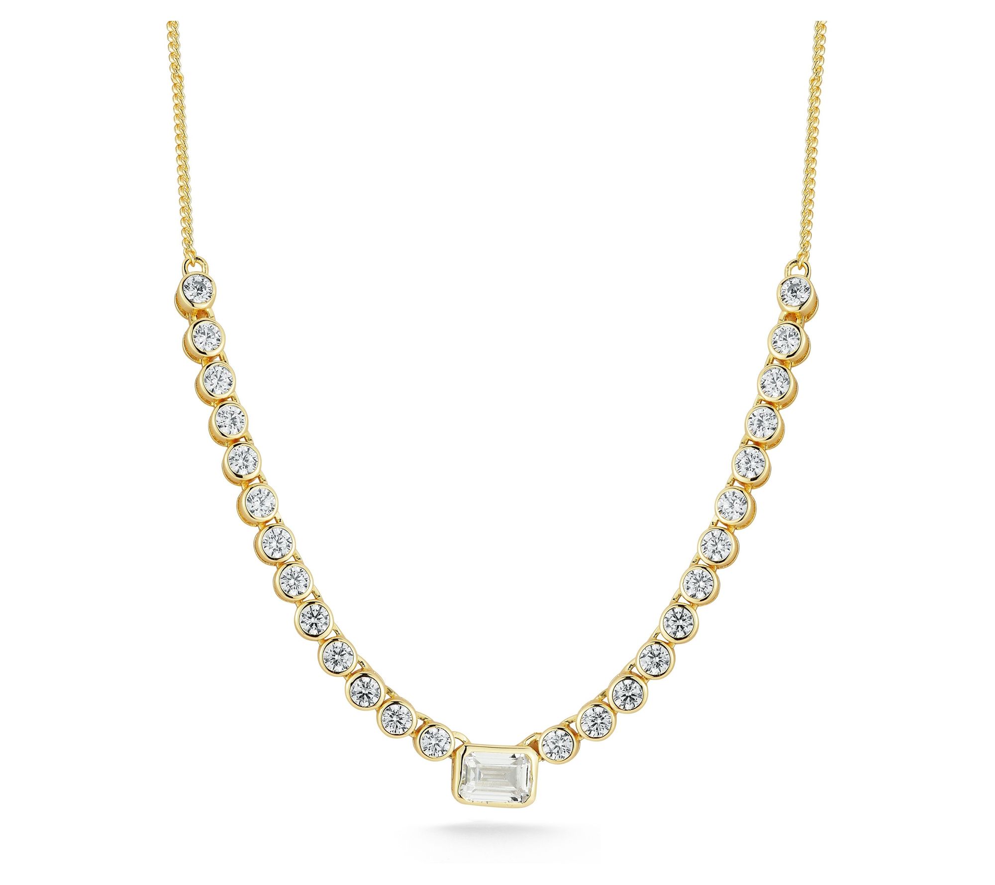 Rachel Zoe Emerald Cut Tennis Necklace, Sterling Silver