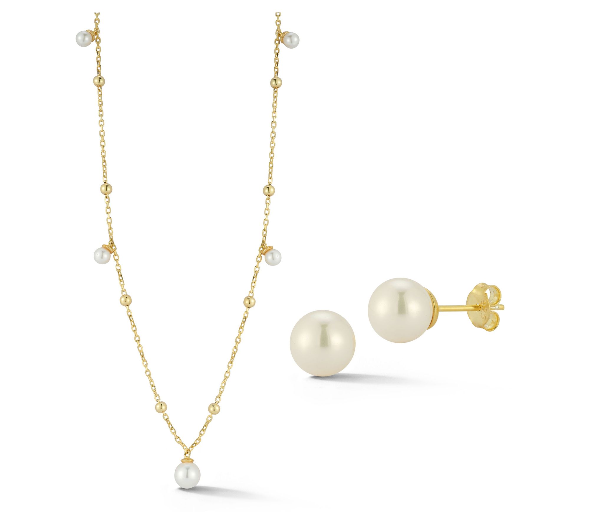 Sterlina Silver Cultured Pearl Necklace & StudSet, Sterling