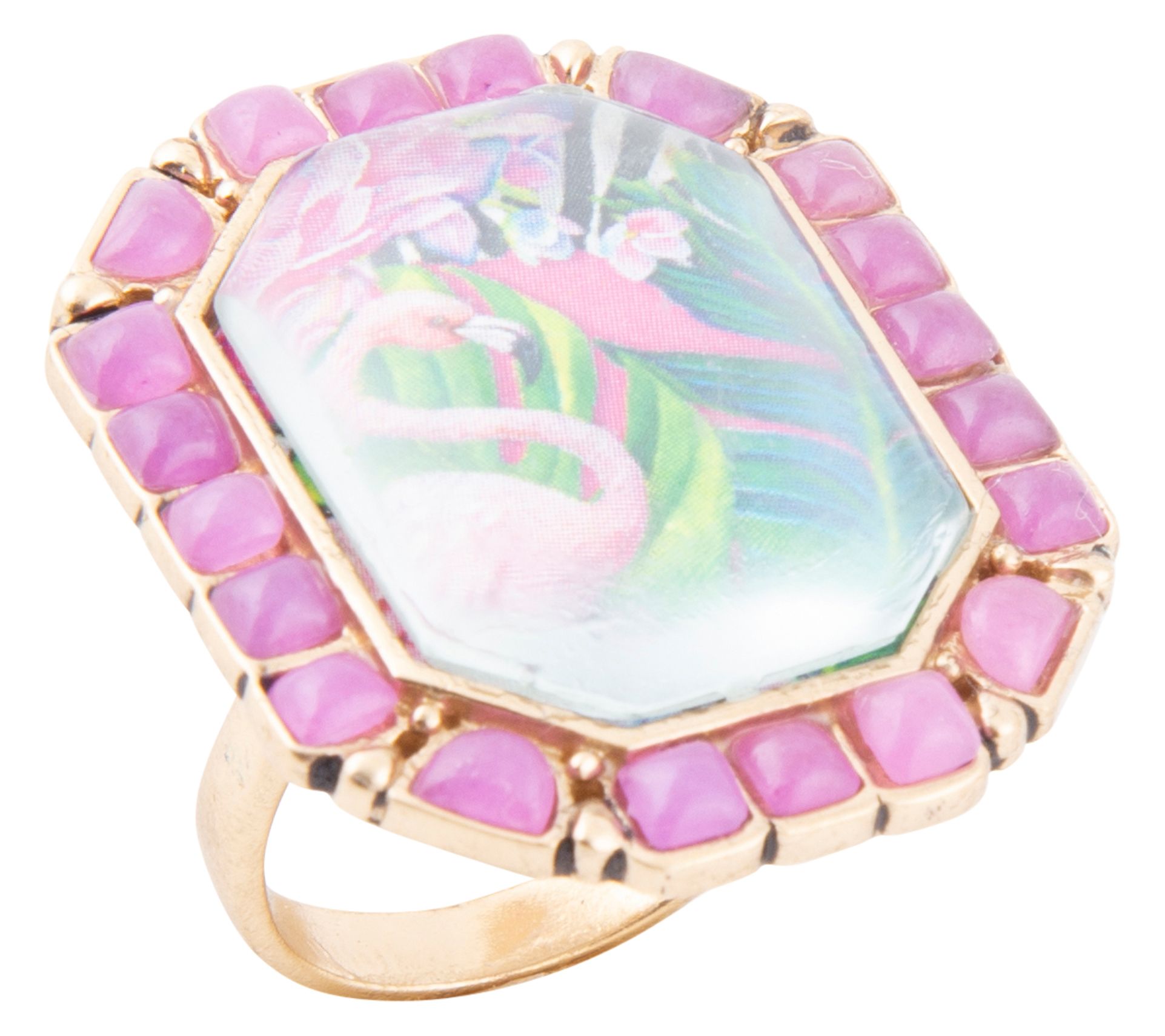 Barse Artisan Crafted Scenic Flamingo Pink Agate Golden Ring
