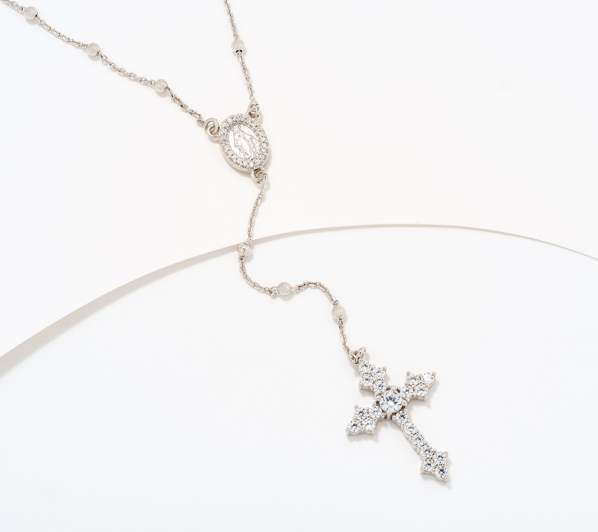 Diamonique Italia Rosary Necklace, Sterling Silver