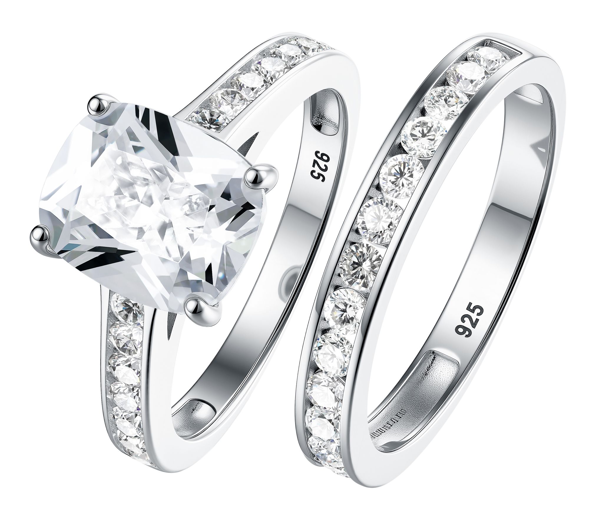 Diamonique 6.60 cttw Cushion Cut Ring Set, Sterling Silver