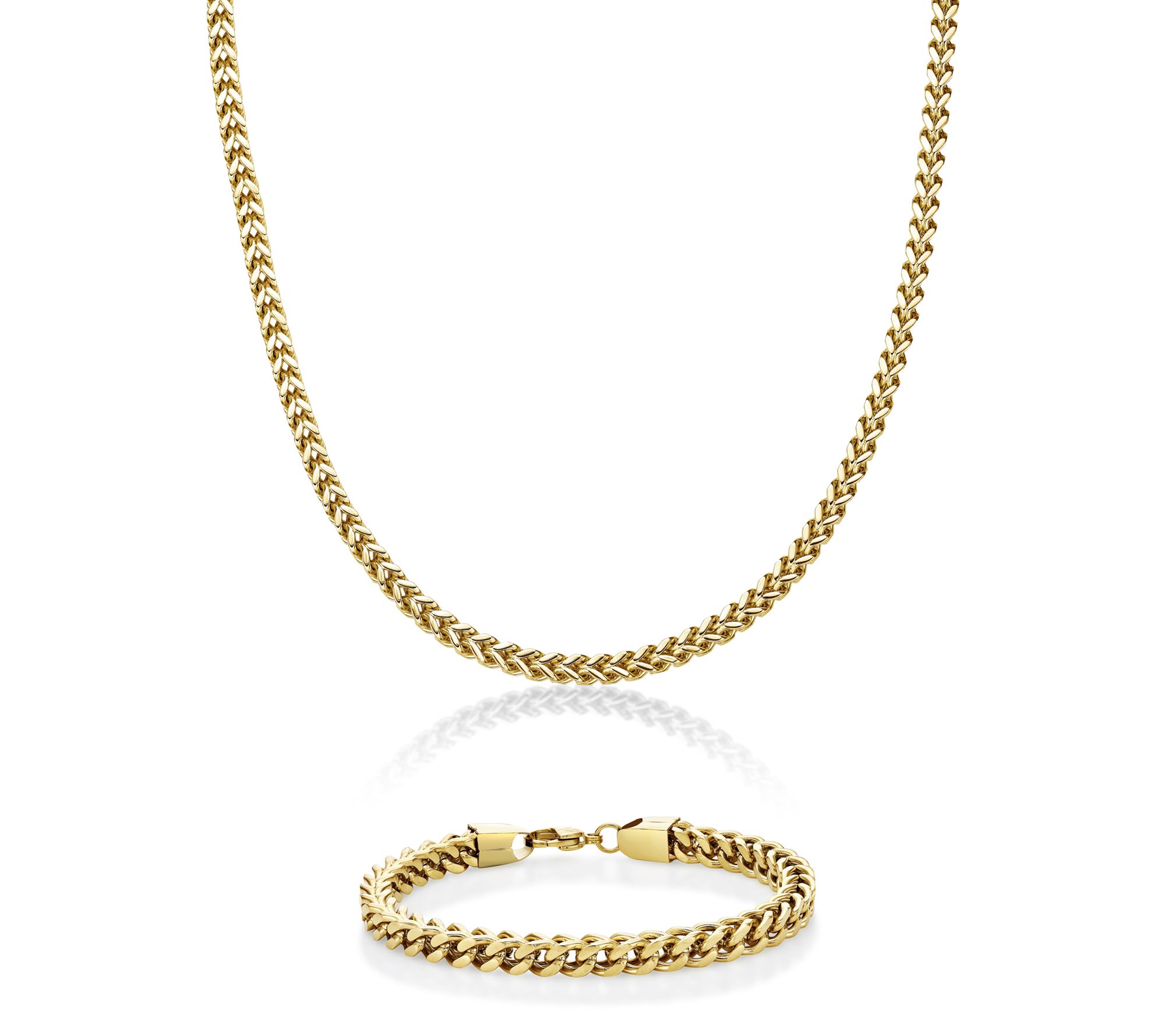 LYNX Men's Stainless Steel Foxtail Necklace & Bracelet Set