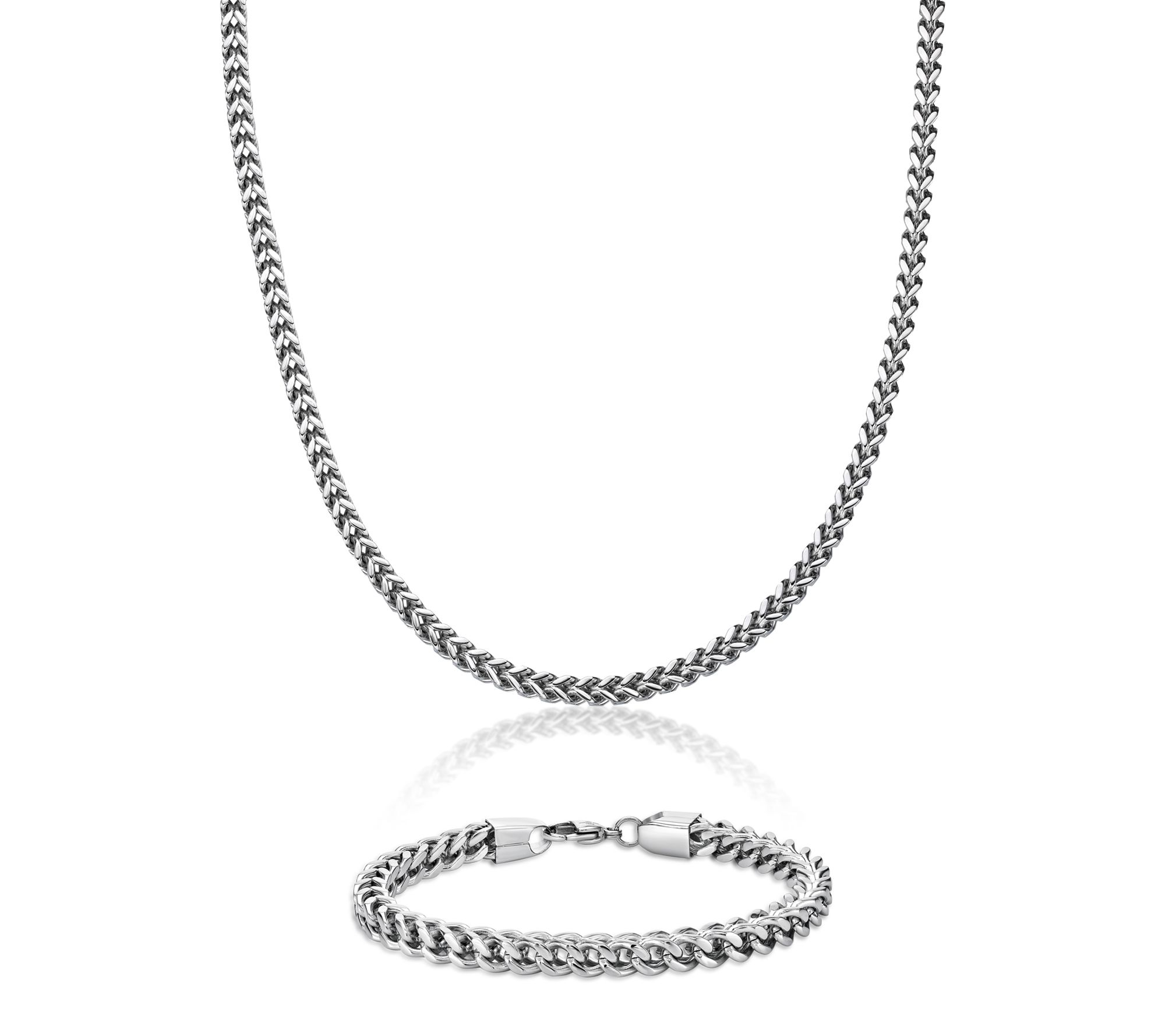 LYNX Men's Stainless Steel Foxtail Necklace & Bracelet Set
