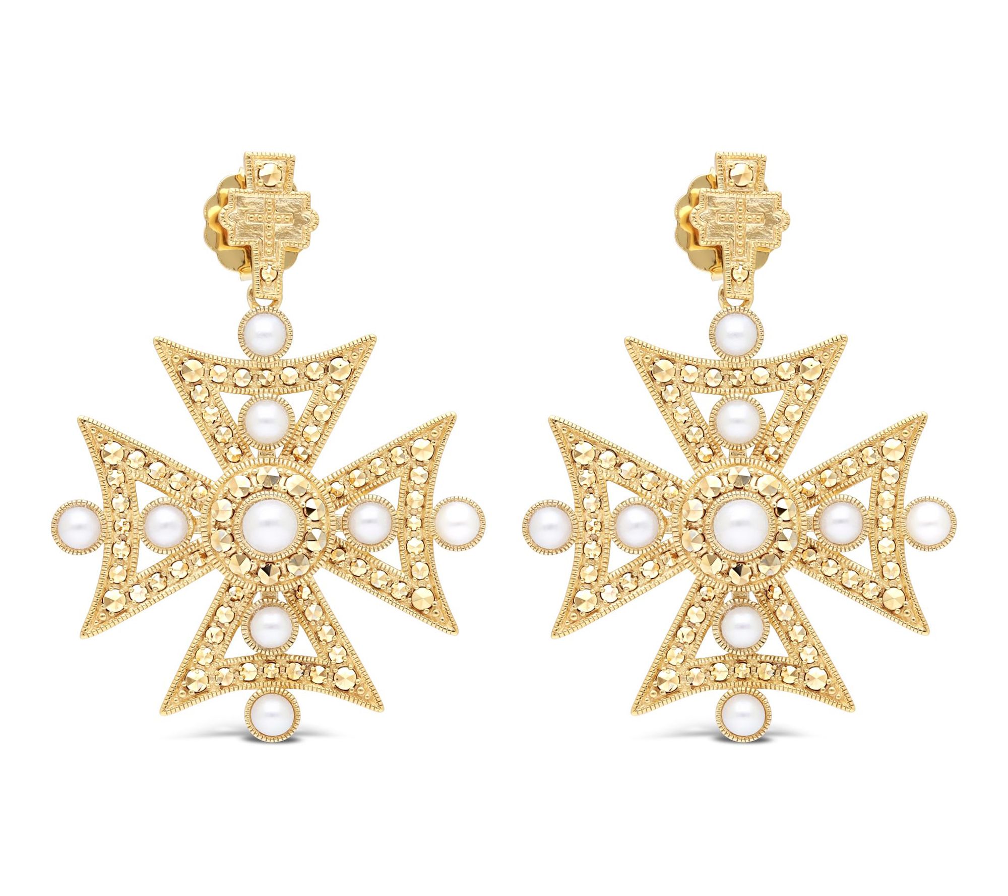 Dallas Prince 14K Clad Chrome Marcasite & PearlEarrings