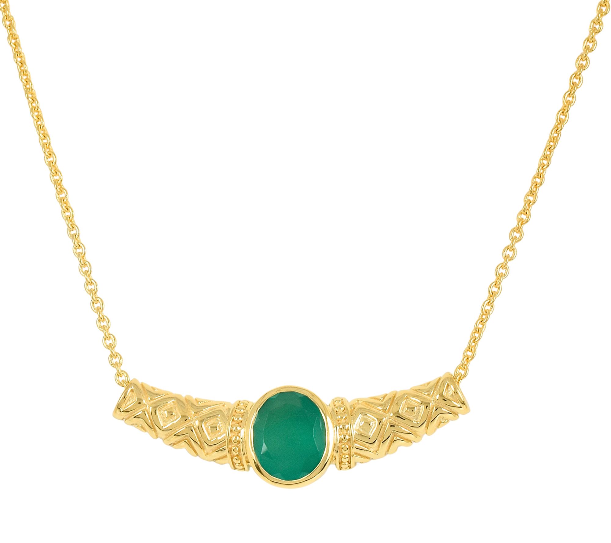 Artisan Crafted 14K Gold Plated Green Chalcedony Necklace