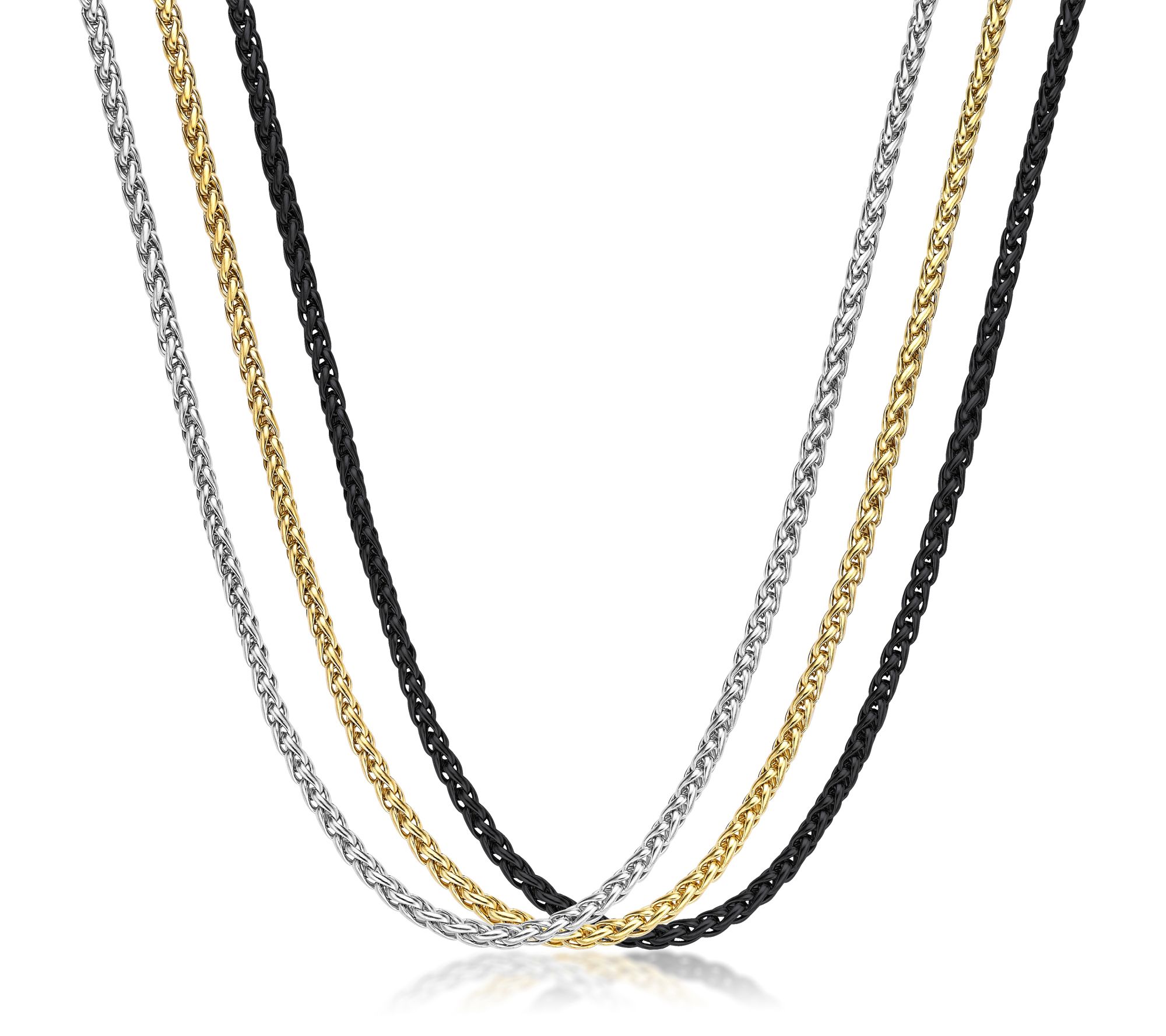 LYNX Men's Tri-Color Stainless Steel Wheat Chain Set
