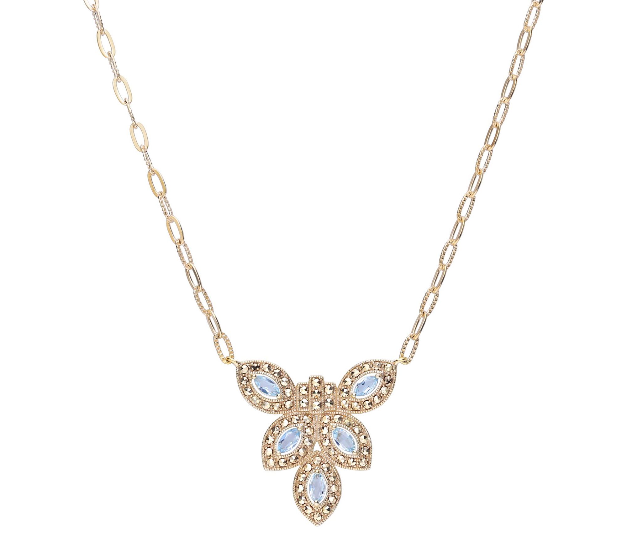 Dallas Prince 1 4K Gold Clad Ch rome Marcasite & Topaz Necklac