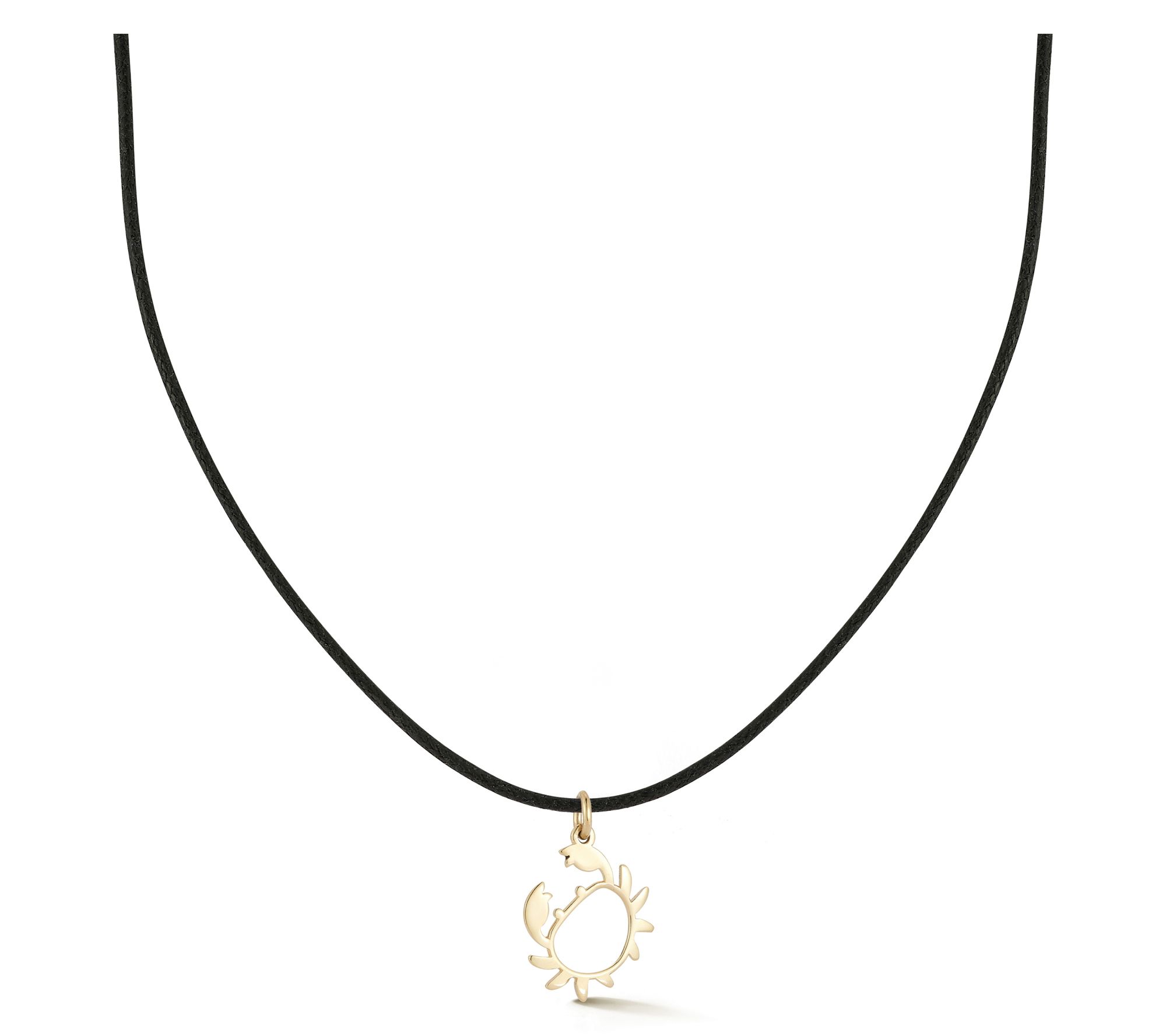 Italian Gold Crab Pendant w/ Black Cord Chain, 14K