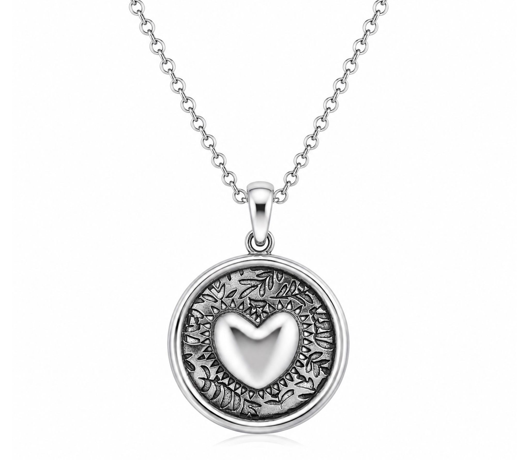 Or Paz Sterling Silver Leaf Motif Heart Pendant Necklace