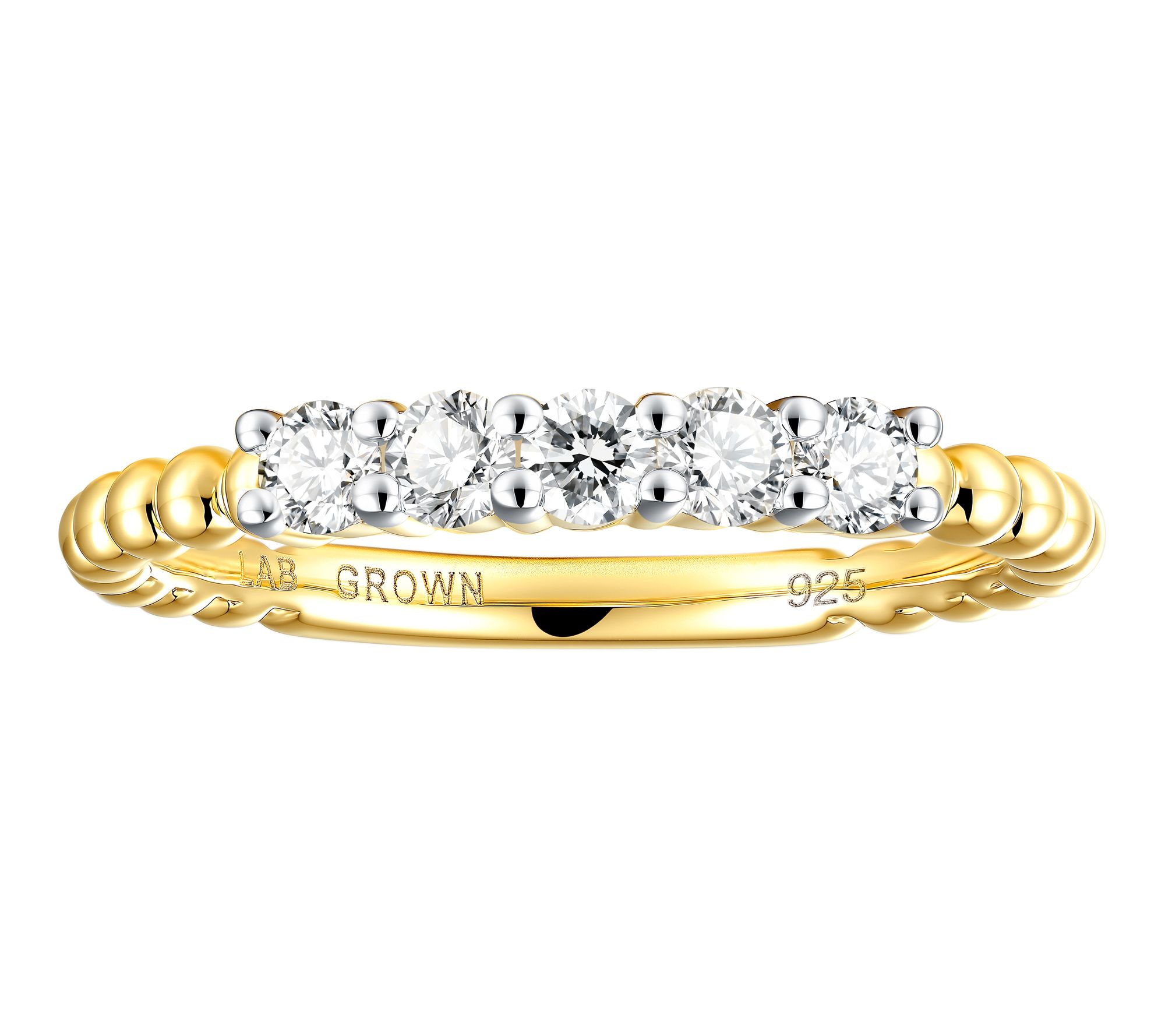 Fire Light Lab Grown Diamond 5 -Stone Beaded Band Ring, Sterling | QVC