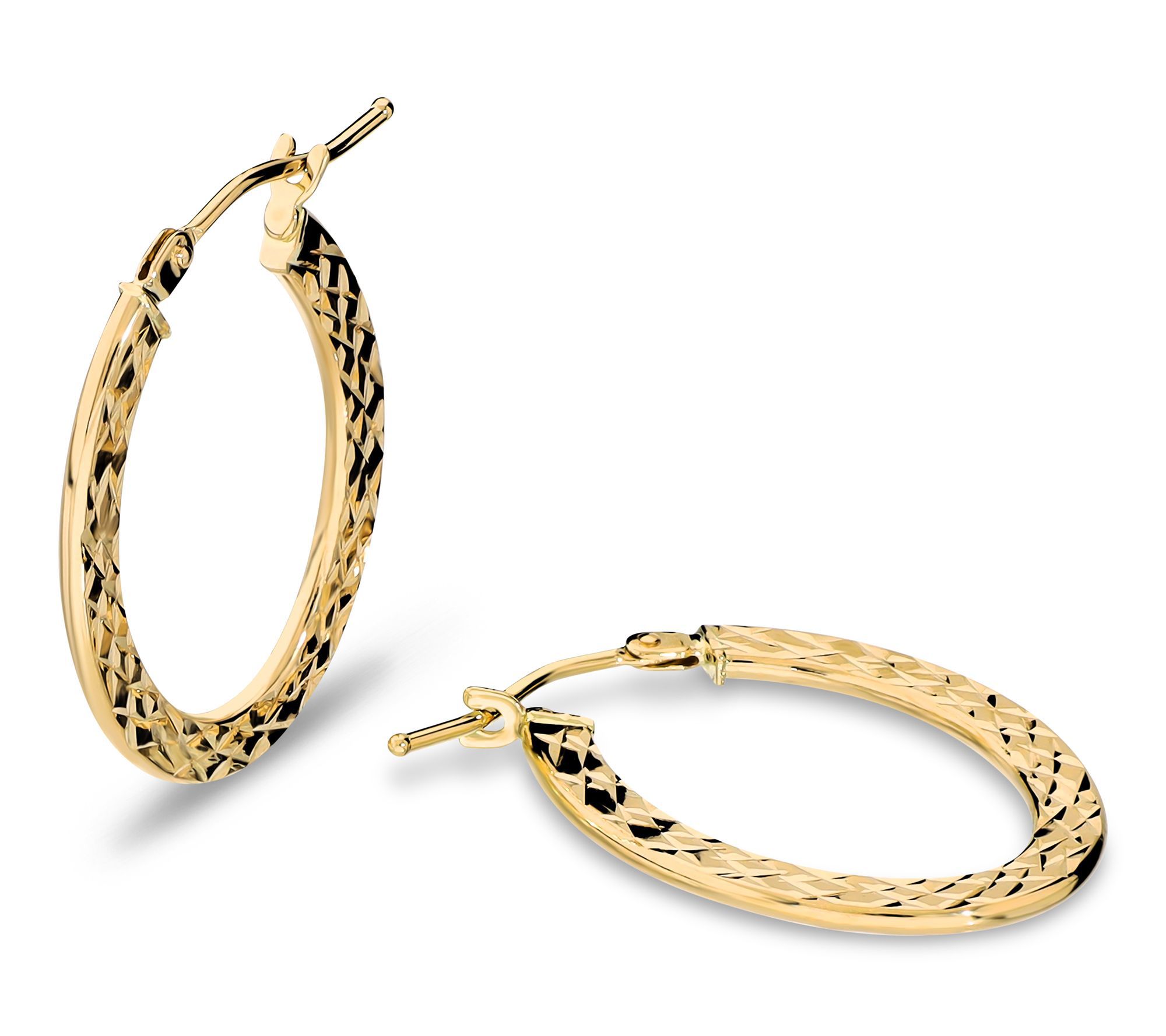 Italian Gold Diamond Cut Oval Hoop Earrings, 14K