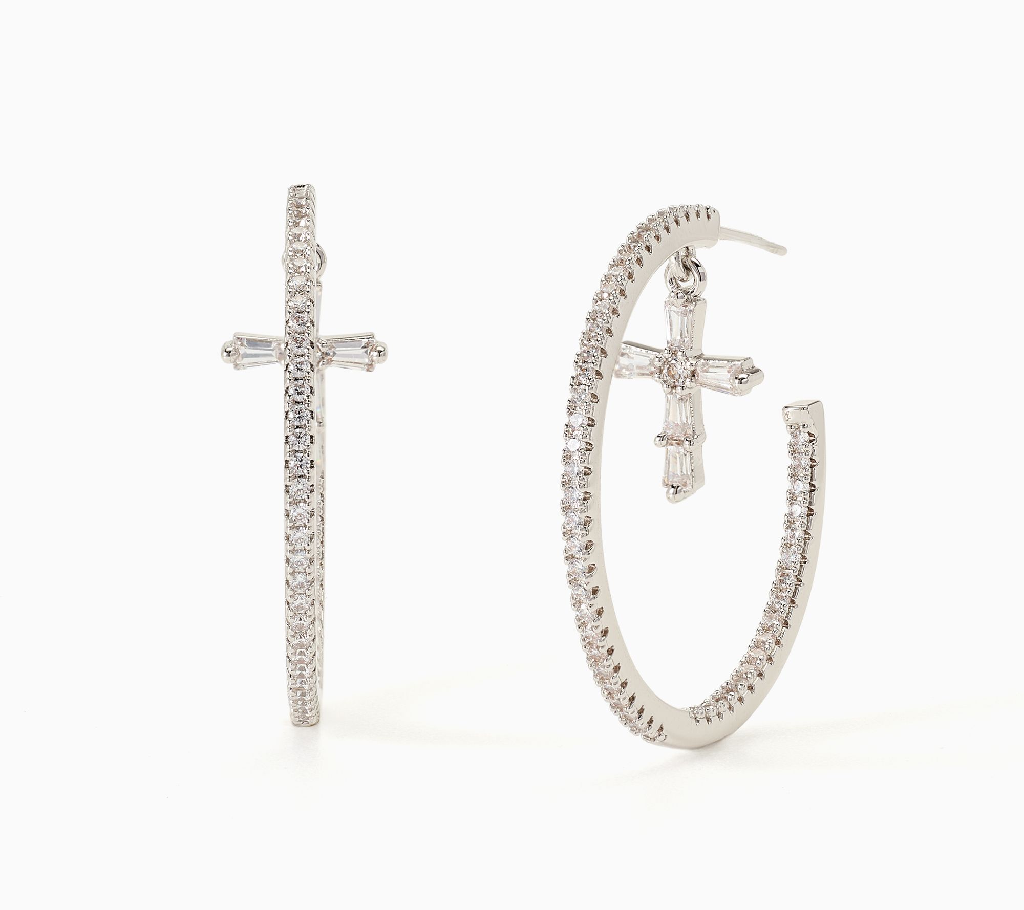 Diamonique x Jennifer Miller Dangling Cross Hoop Earrings, Brass