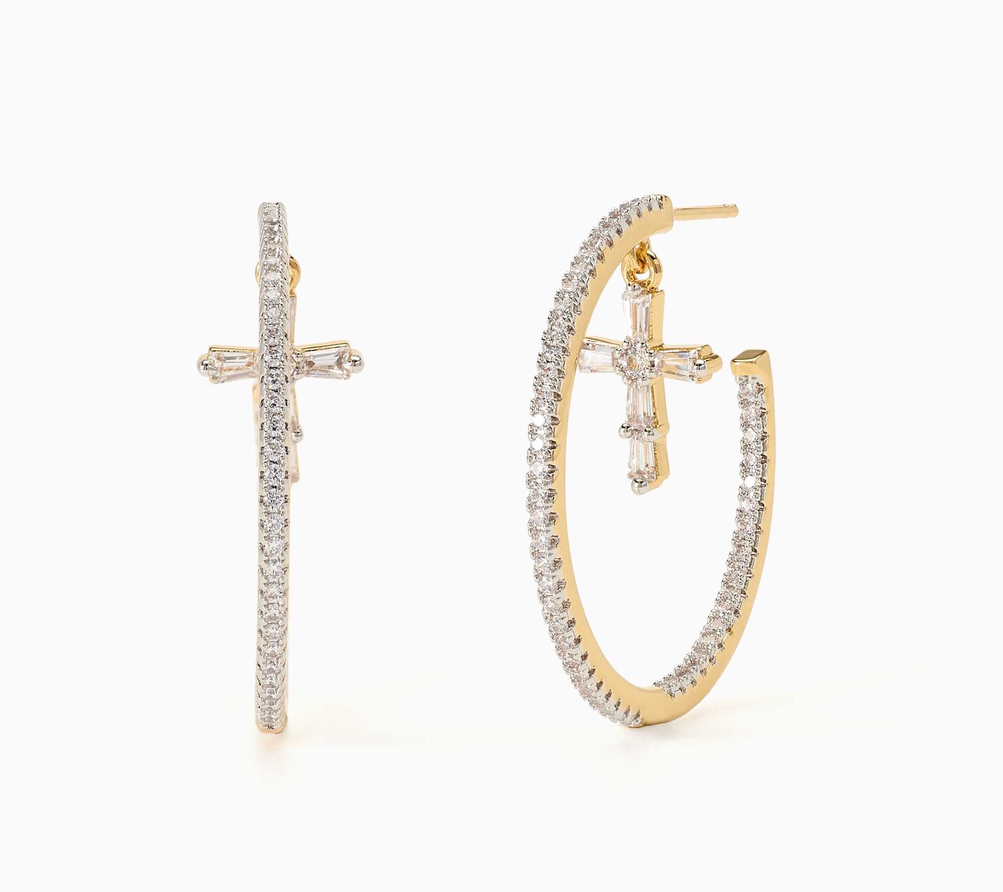 Diamonique x Jennifer Miller Dangling Cross Hoop Earrings, Brass