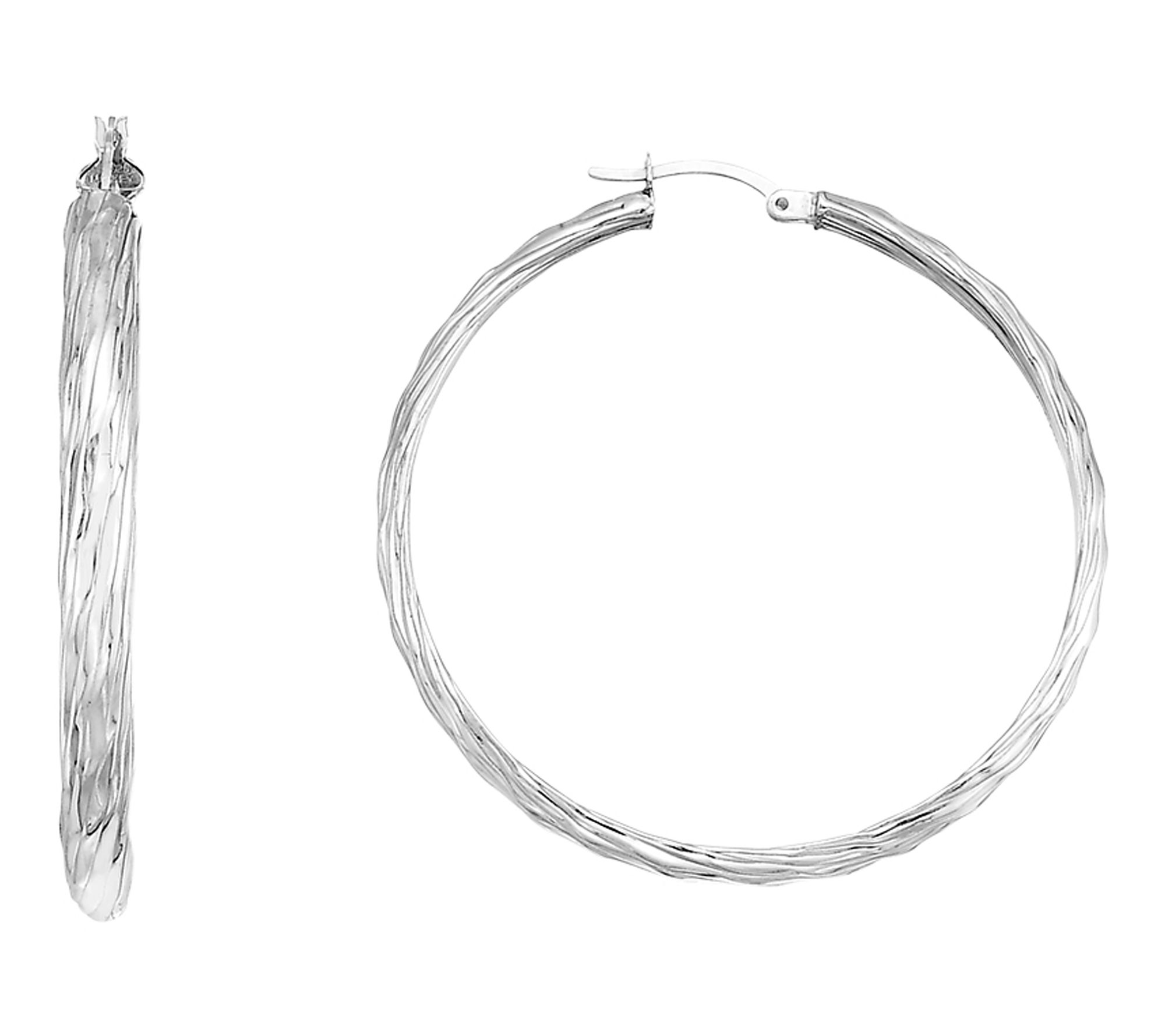 Silver Style 2.00 in Twist Texture Hoop Earring Sterling
