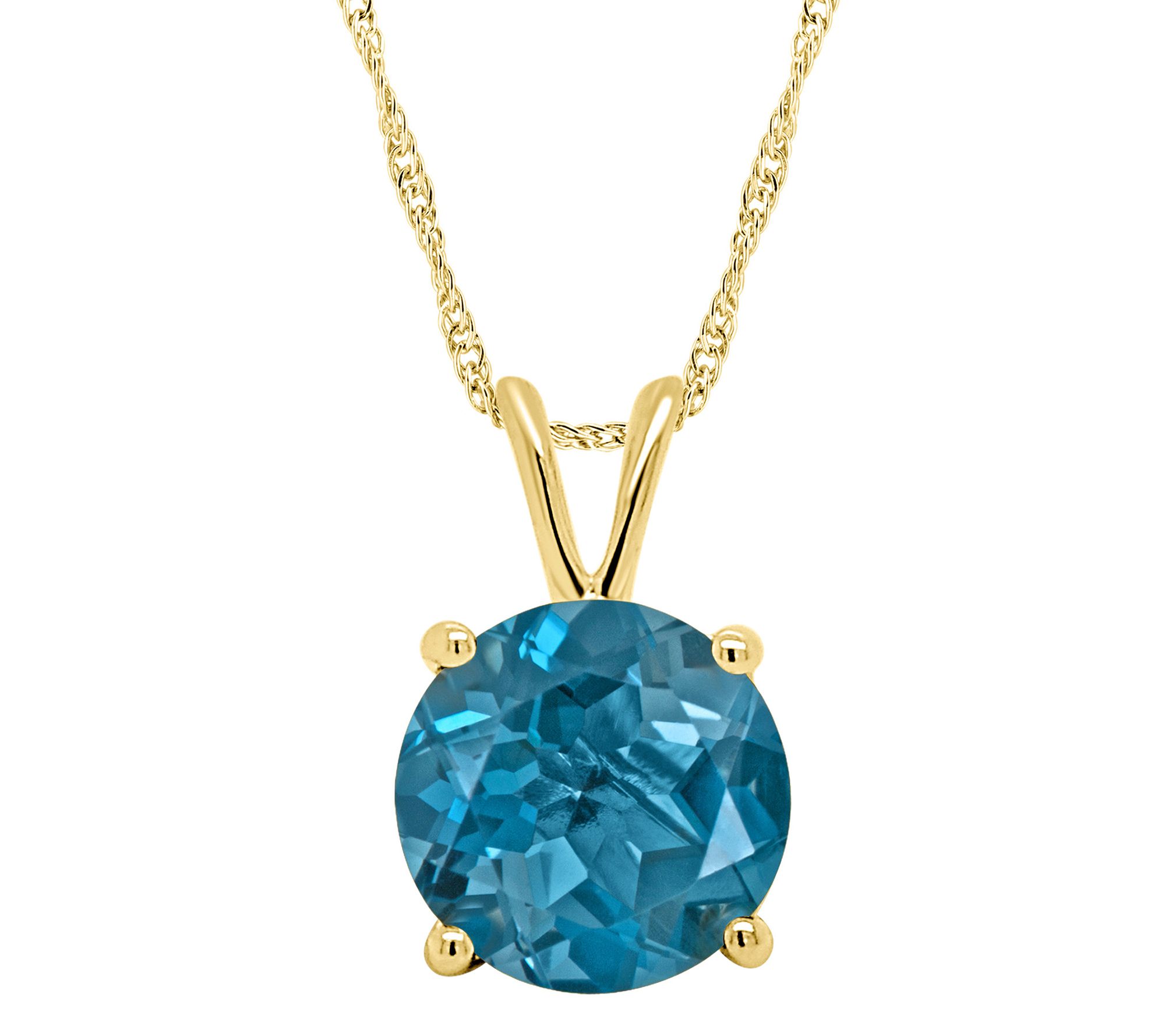 14K Gold 2.20 cttw Round London Blue Topaz Pendant with Chain