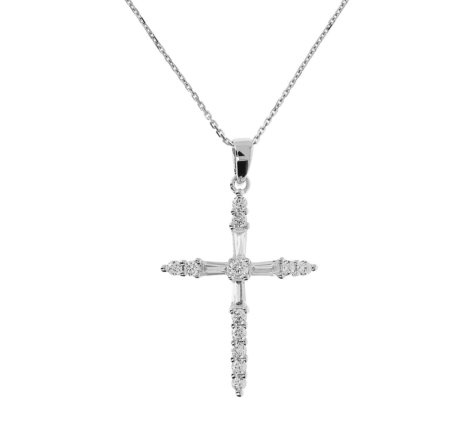 Diamonique Cross Pendant w/ Chain, Sterling Silver - QVC.com