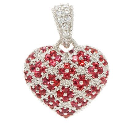 Judith Ripka Sterling Pave Red Sapphire Textured Heart Enhancer - QVC.com