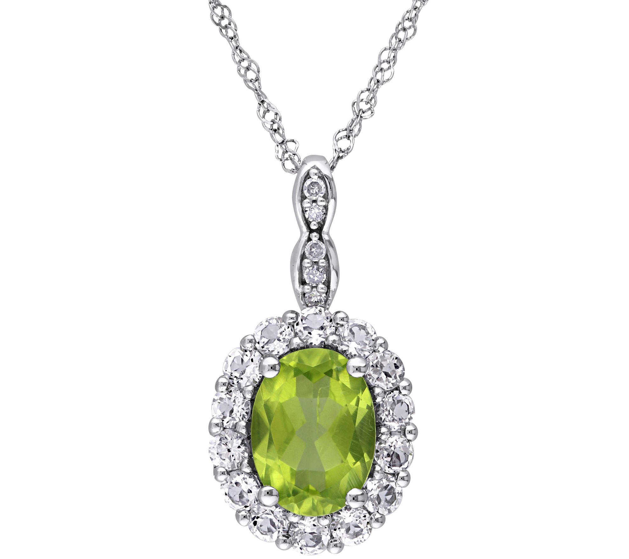 1.95 cttw Peridot & White Topaz Pendant w/ Chain, 14K
