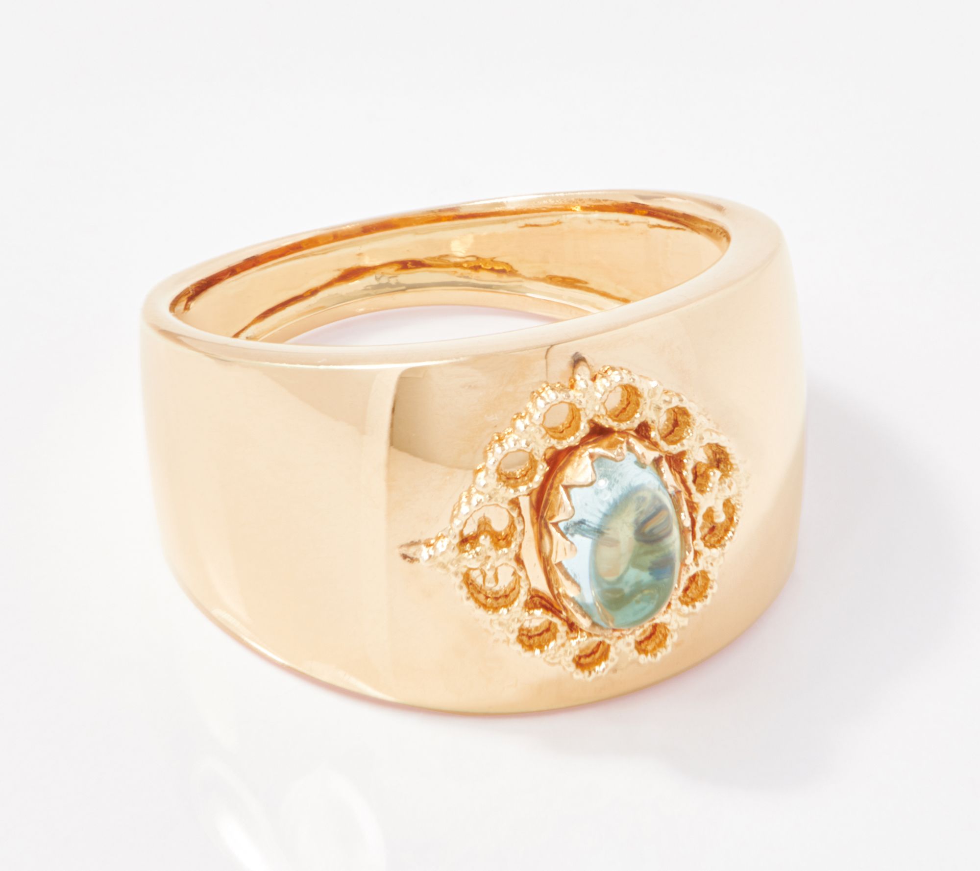 Italian Gold Polished Ring with Oval Gemstone, 14K Gold