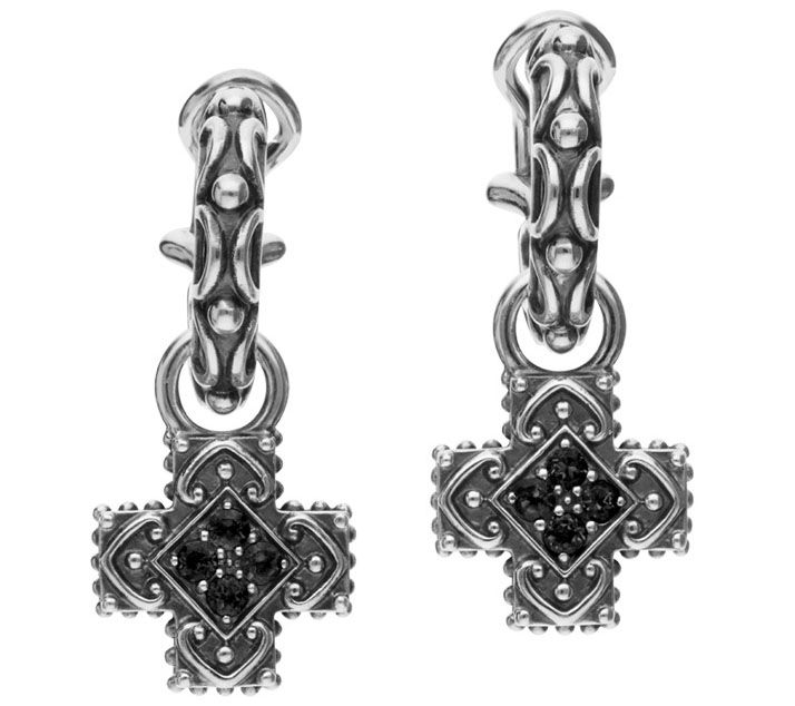 Elyse Ryan Sterling Silver Gemstone Cross D ropEarrings