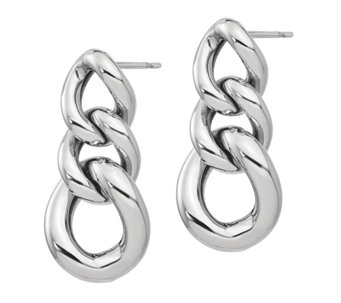 Italian Silver Graduated Curb Link Dangle Earrings - J387173