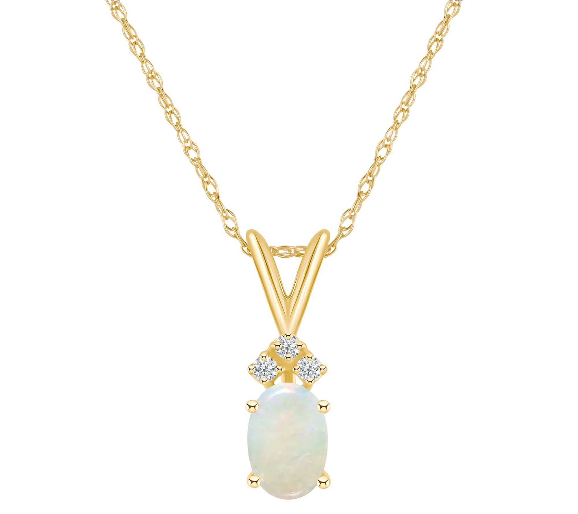 14K Gold 0.45 cttw Opal Diamond-Accent Pend antwith Chain