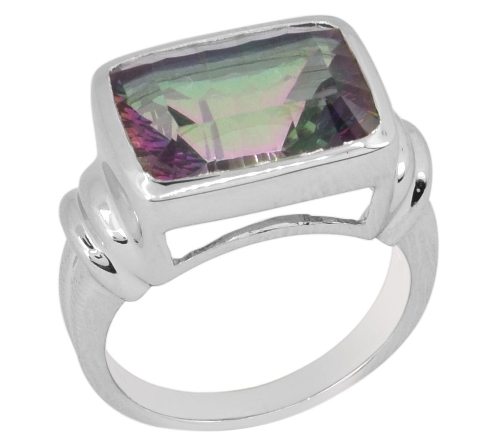 Sterling Silver Green Coated Quartz Ring