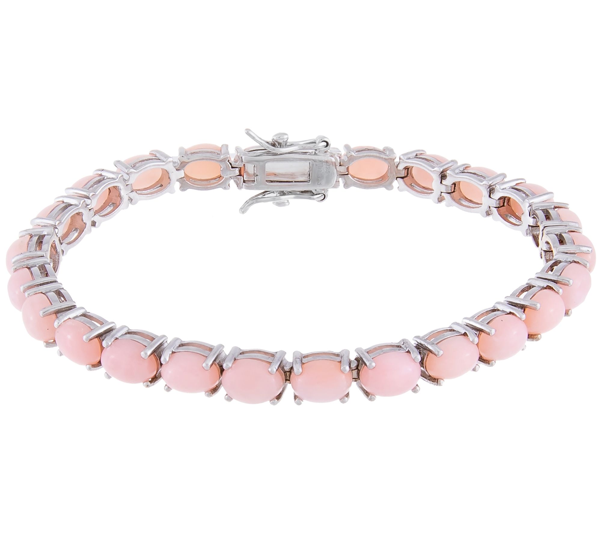 Sterling Silver Pink Opal Cabochon Tennis Bracelet
