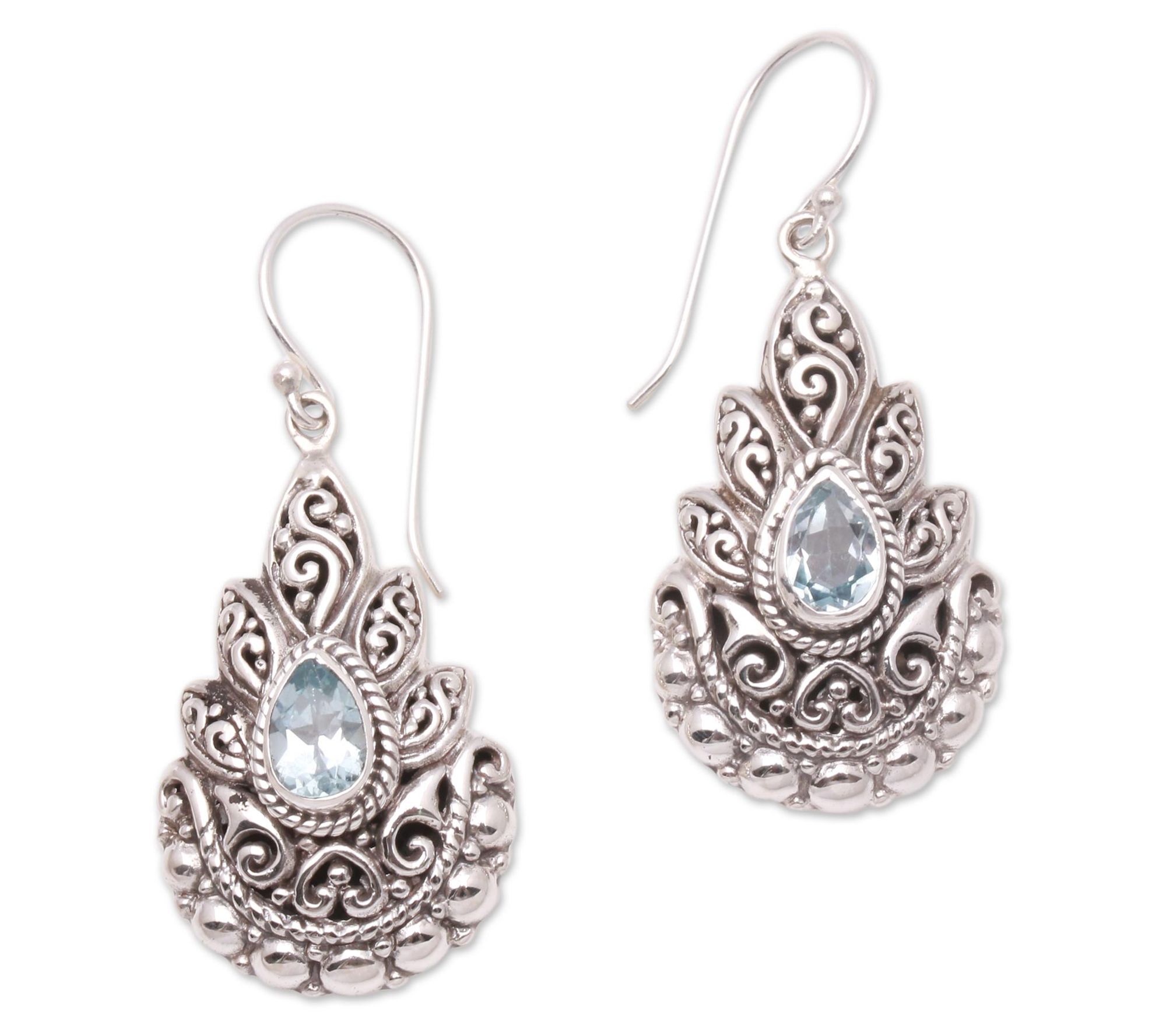 Novica Artisan Crafted Sterling Silver Blue Topaz Earrings