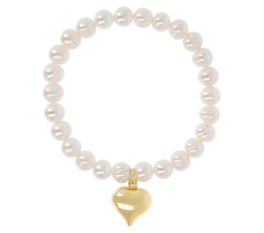 Honora Cultured Pearl Heart Charm StretchBracelet