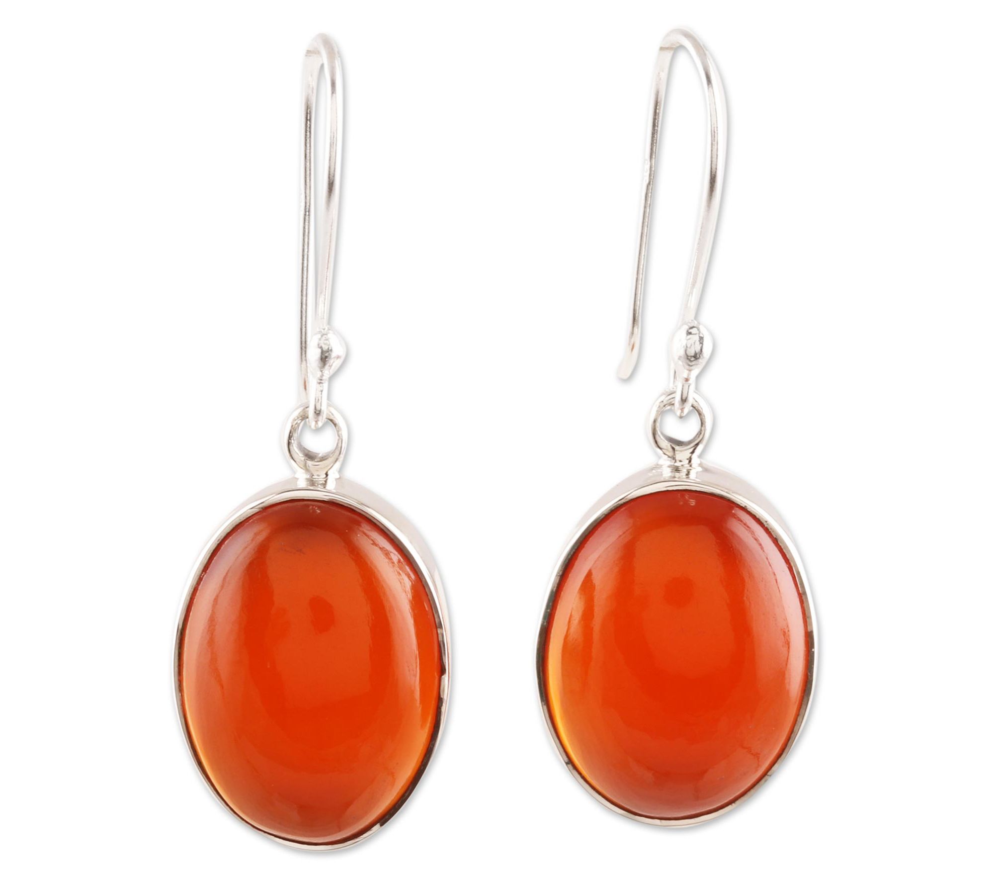 Novica Artisan Crafted Sterling Oval Carnelian Dangle Earrings