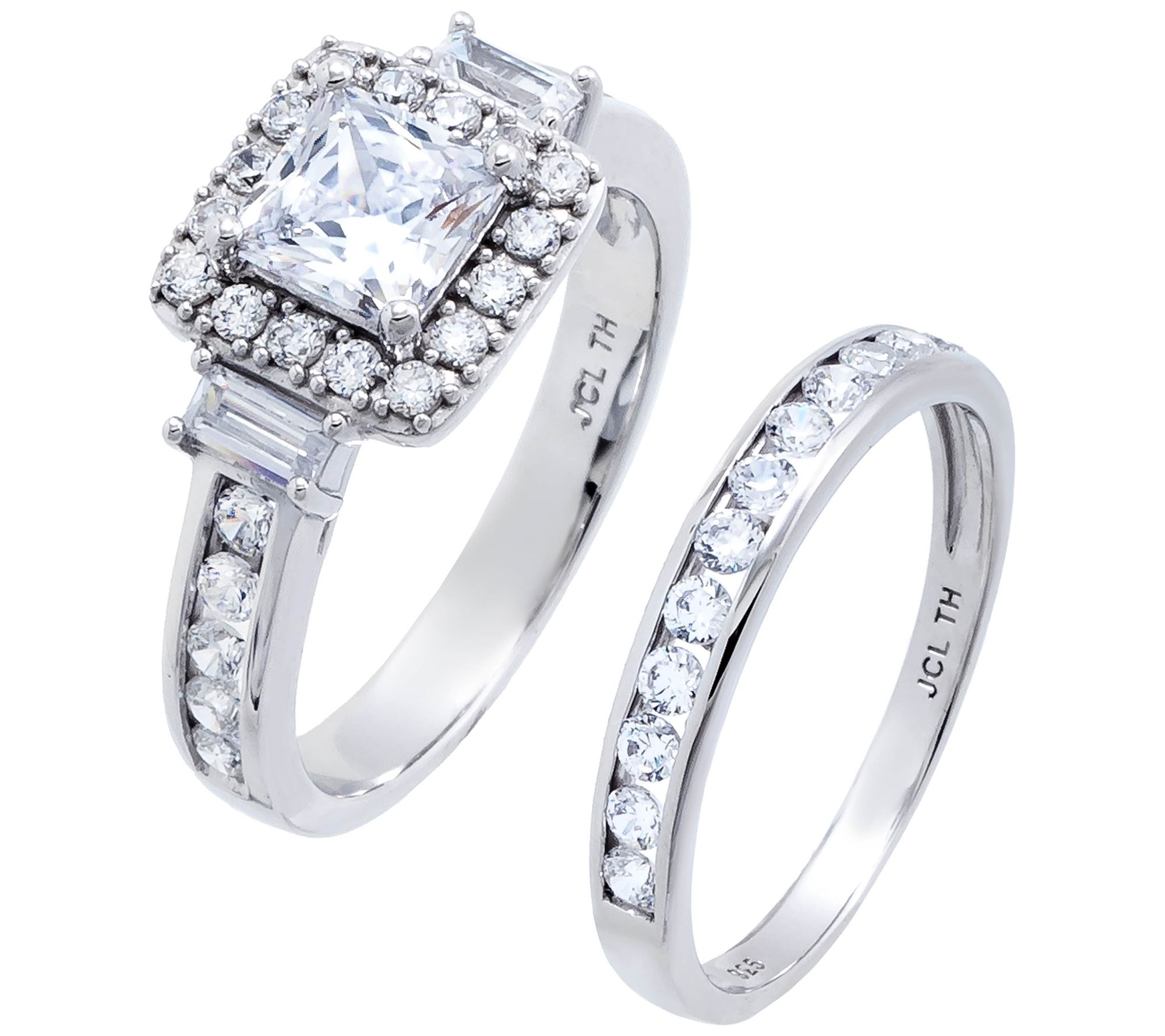 Diamonique 2.95 cttw Bridal Ring Set, Sterling Silver - QVC.com