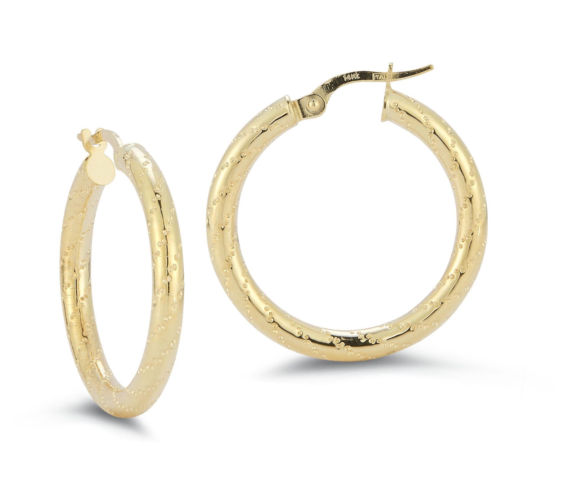 Italian Gold 1" Thick Hammered Hoop Earrings, 14K