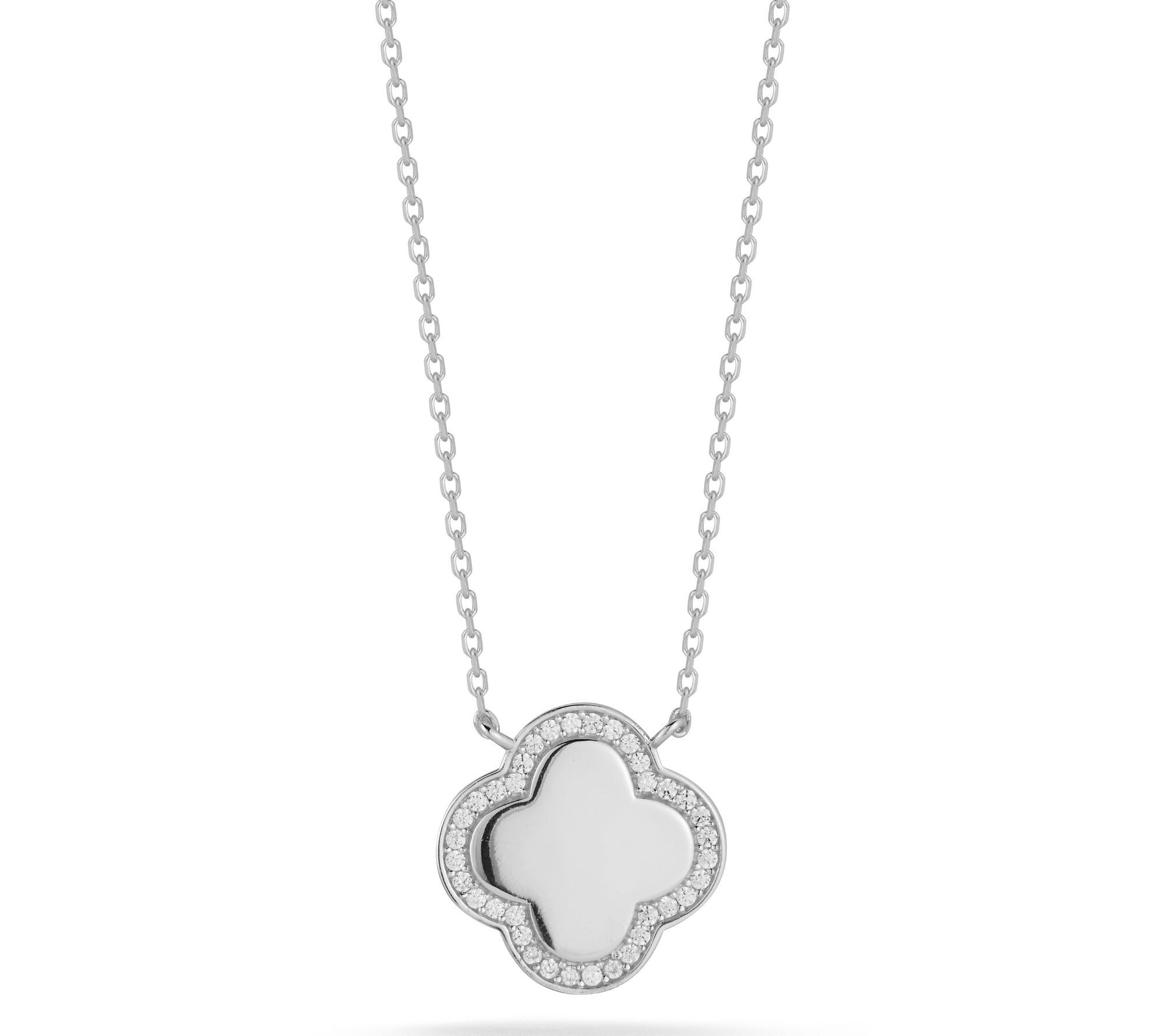 Sterlina Silver Halo Clover Pendant w/ Chain, Sterling