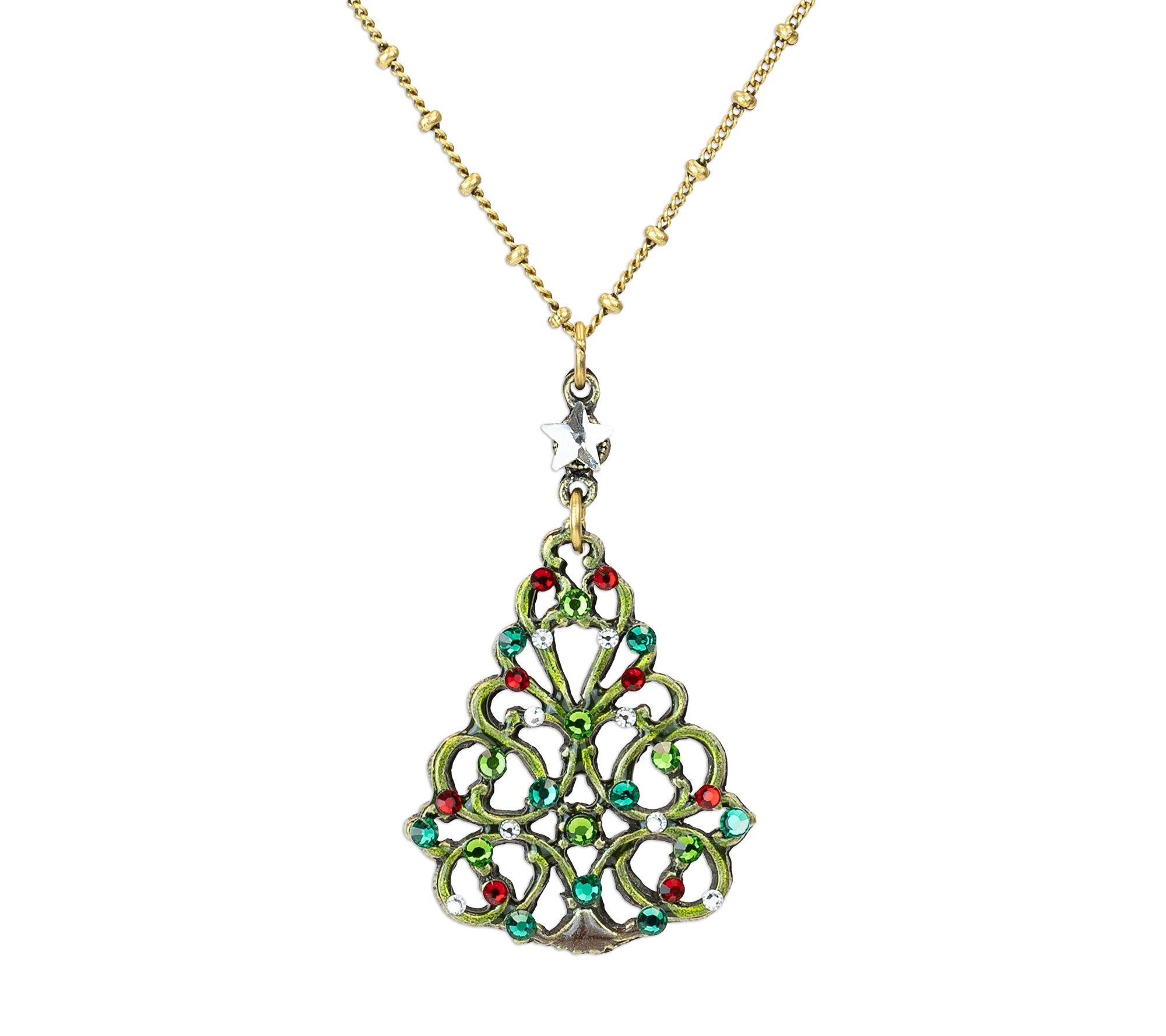 Anne Koplik Crystal Christmas Tree Pendant w/ Chain
