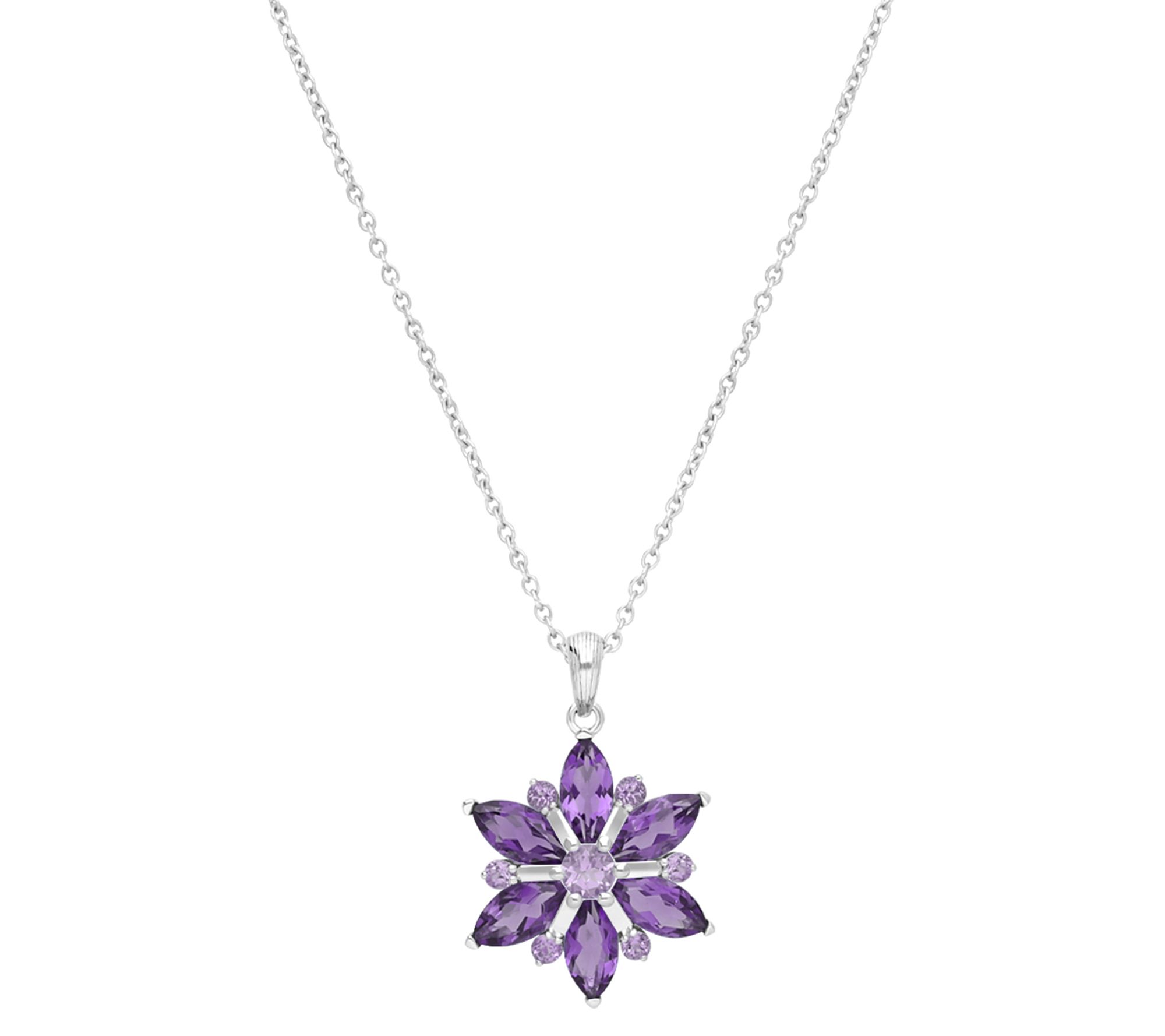 Ariva Sterling Silver Amethyst Flower Pendant w/ Chain