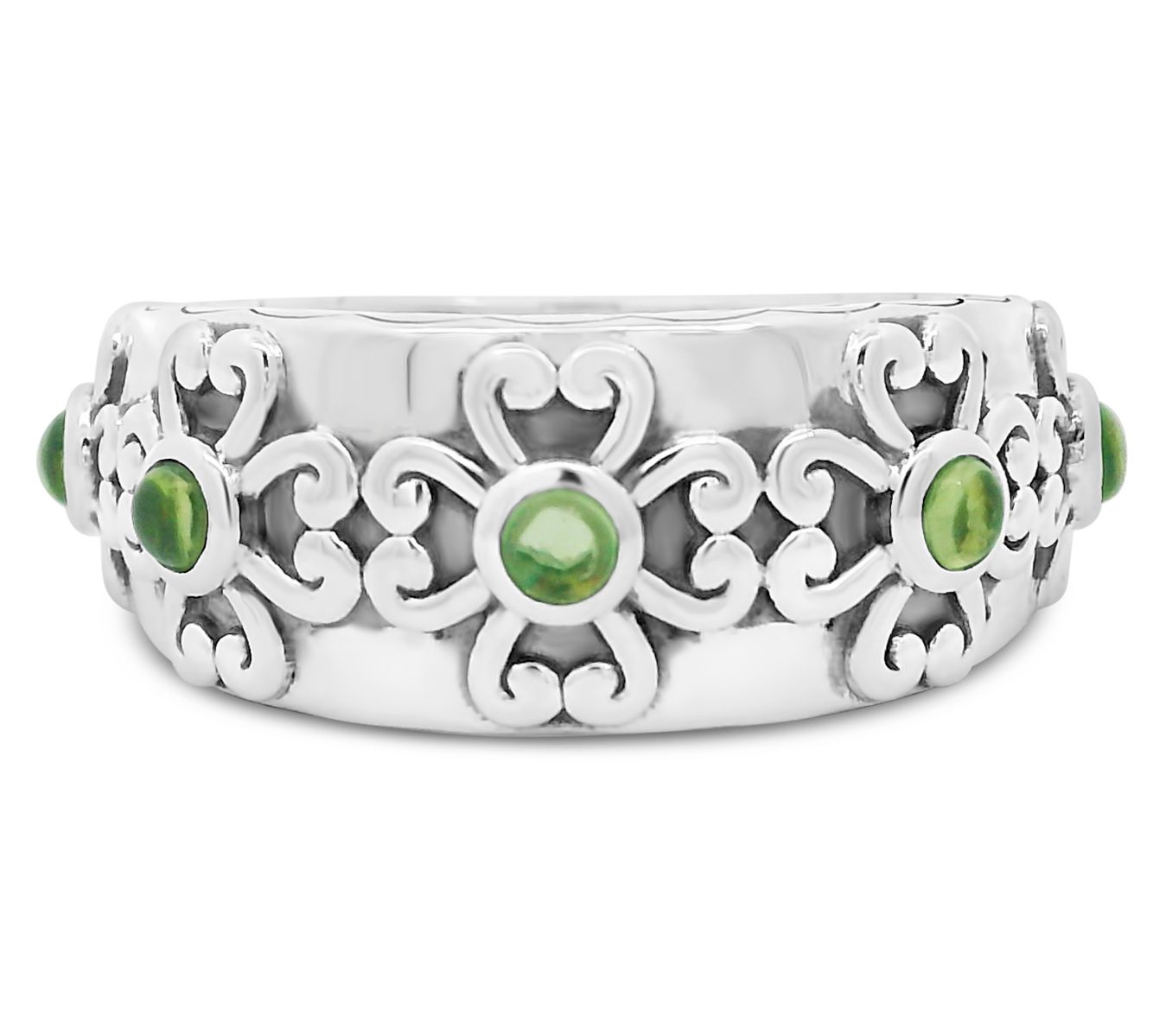 Elyse Ryan Sterling Silver Peridot Heart MotifBand Ring