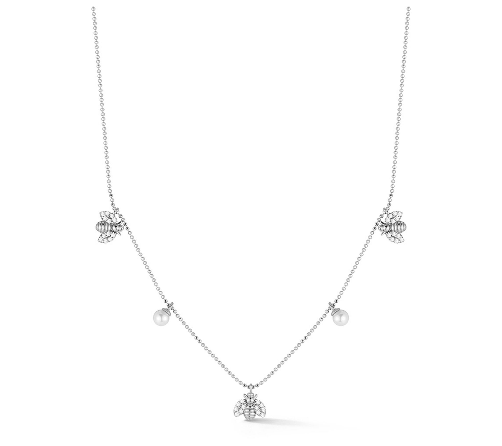 Sterlina Silver Cultured Pearl Bee Charm Necklace, Sterling