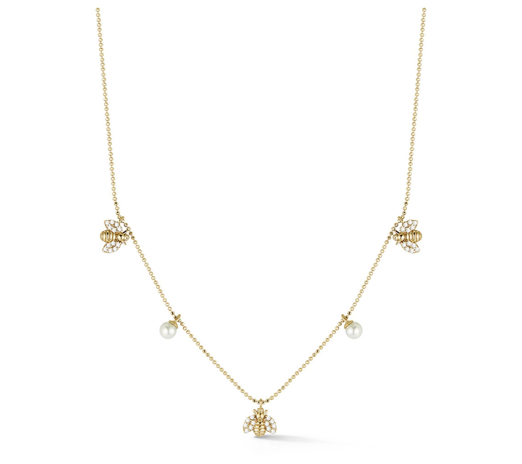 Sterlina Silver Cultured Pearl Bee Charm Necklace, Sterling