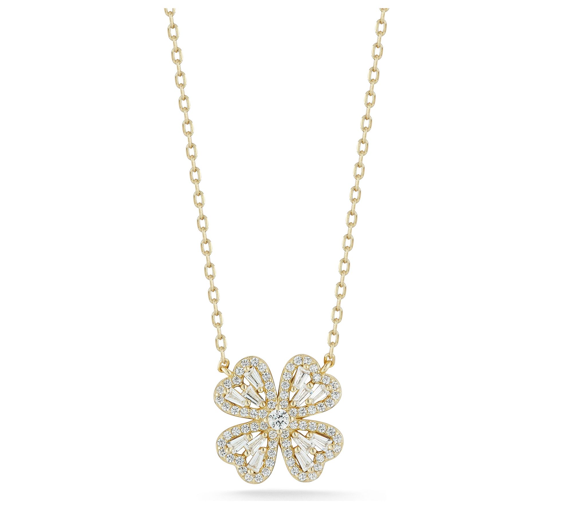Sterlina Silver Pave Four Leaf Clover Necklac e, Sterling