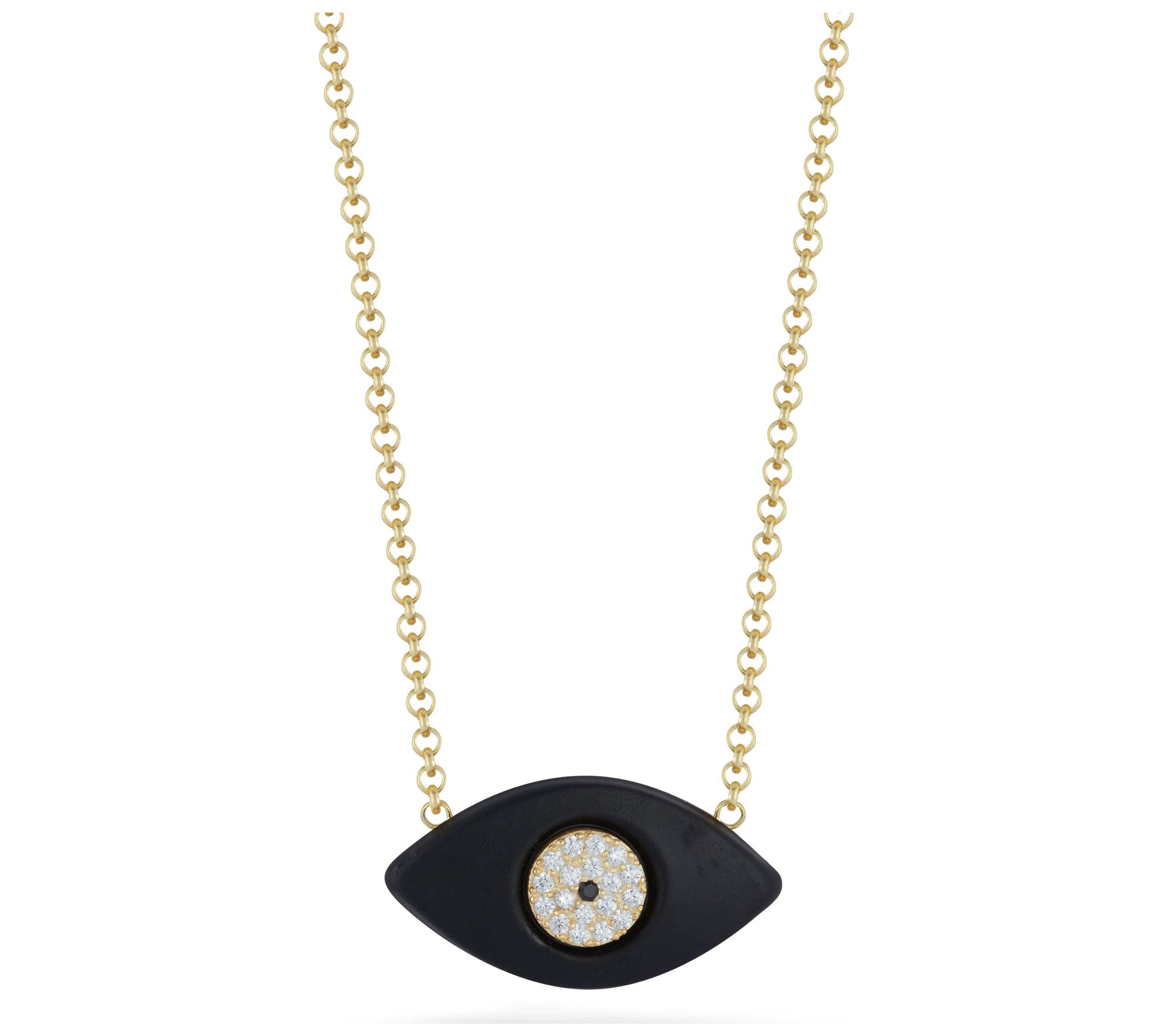 Sterlina Silver Pave Resin Evil Eye Necklace, 14K Gold
