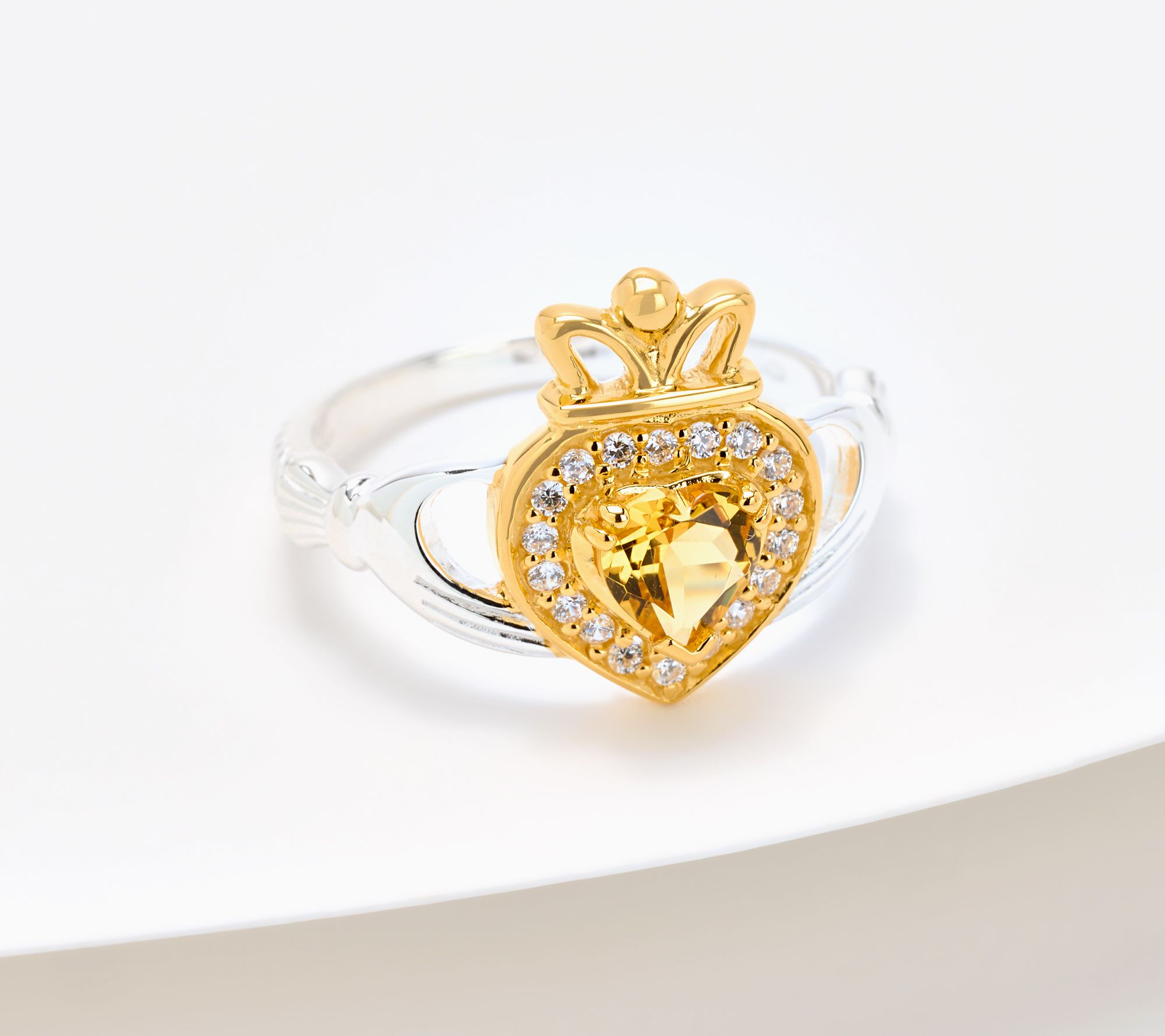 "As Is" JMH Jewellery Sterling Silver Yellow Beryl Claddagh Ring