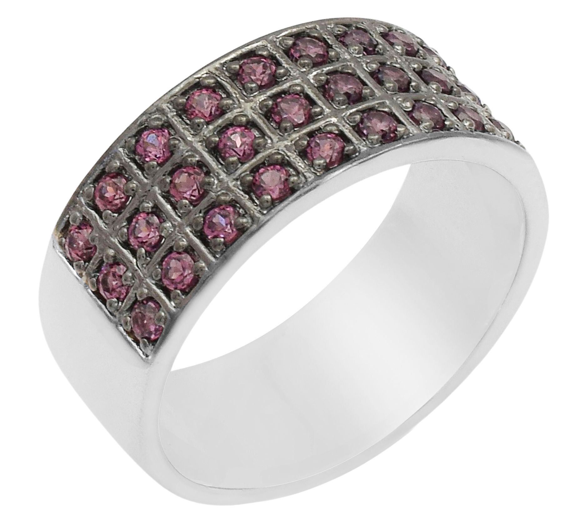 Affinity Gems Rhodolite Cluster Wide Band Ring,Sterling