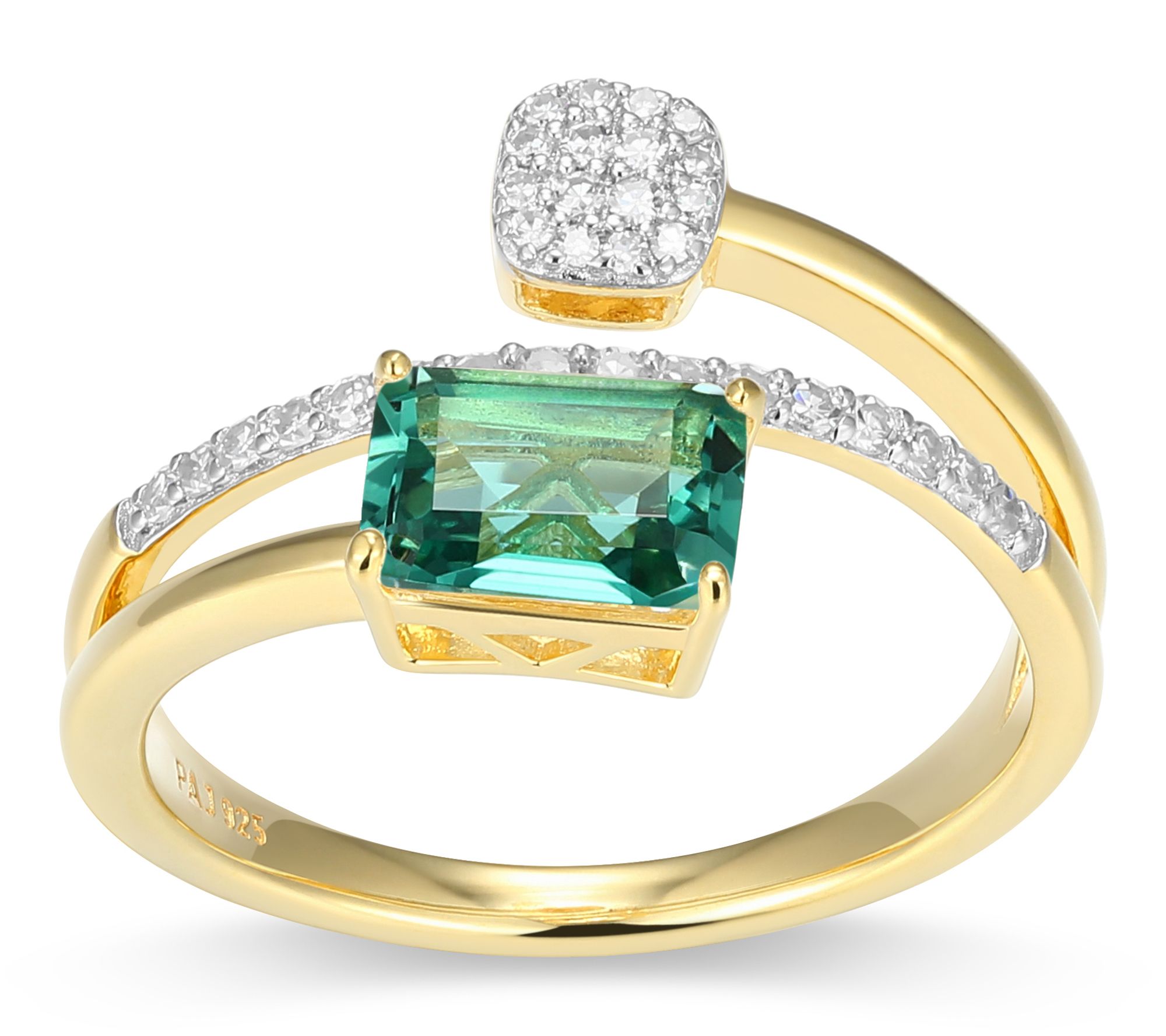 LuxLab Grown Birthstone & Diamond Bypass Ring, 18K Gold Plated