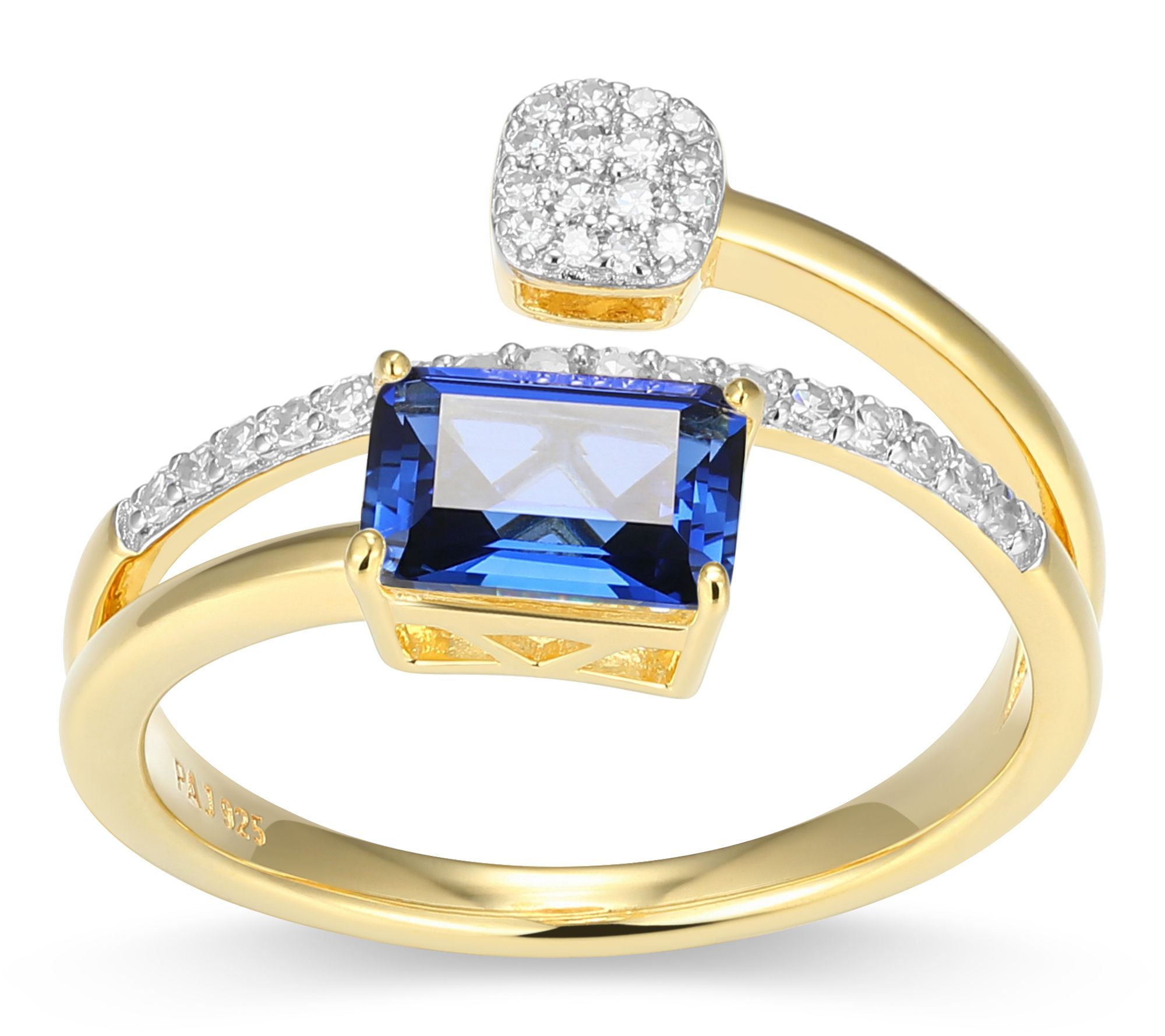 LuxLab Grown Birthstone & Diamond Bypass Ring, 18K Gold Plated