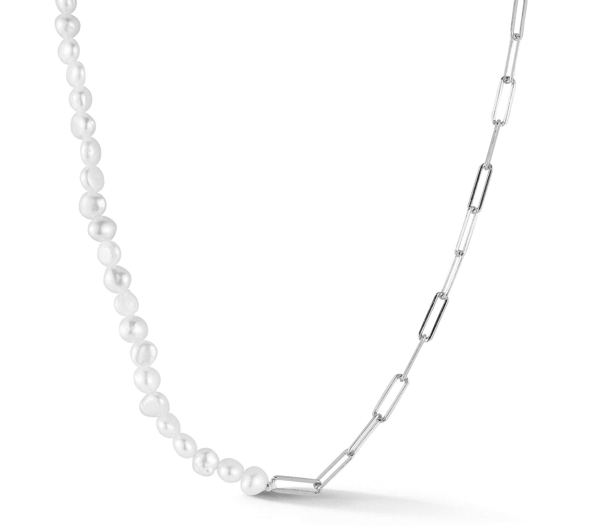 Sterlina Silver Cultured Pearl X Paperclip Necklace, Sterling