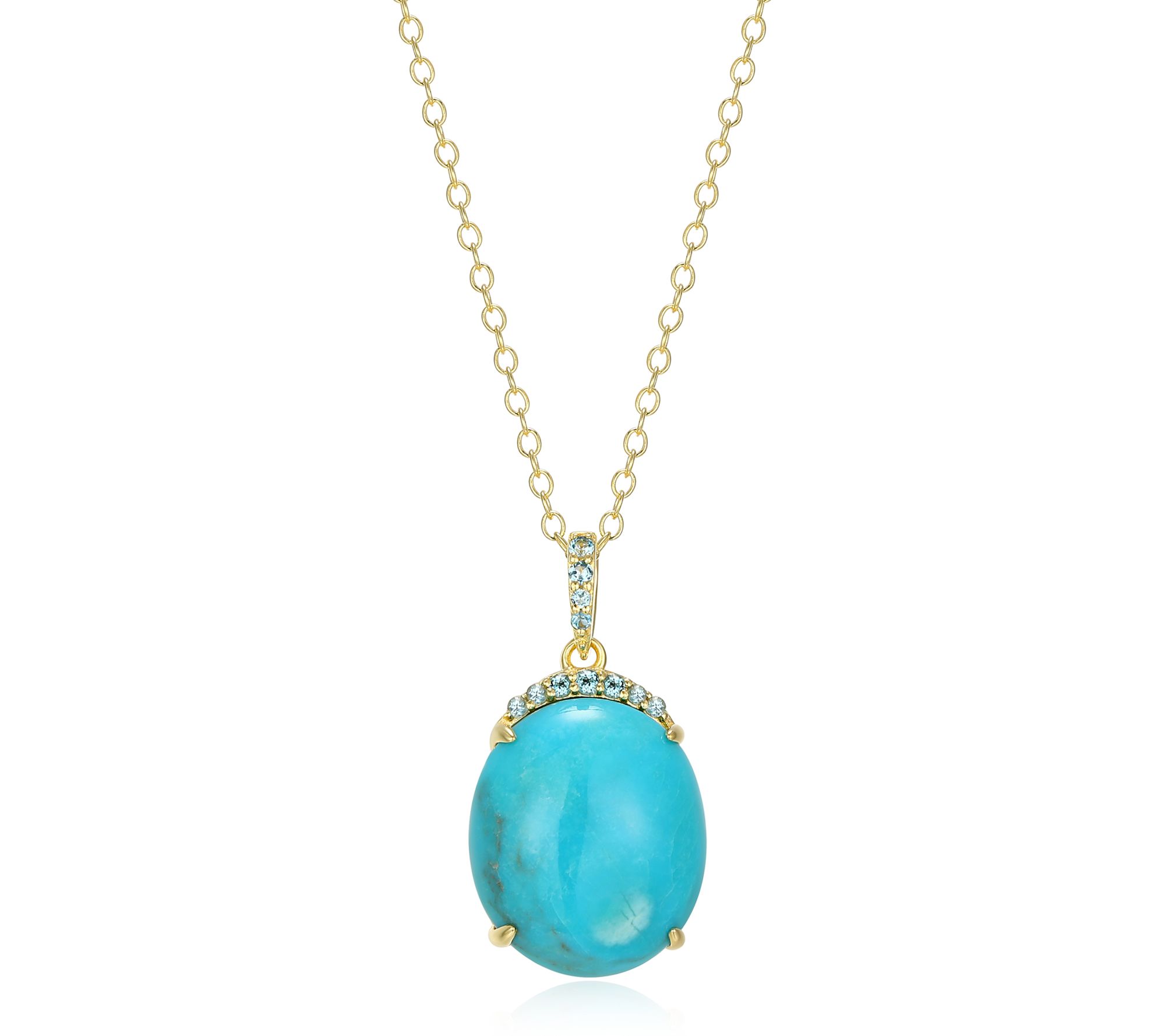 Affinity Gems Oval Turquoise Pendant w/ Chain,18K Gold Plated