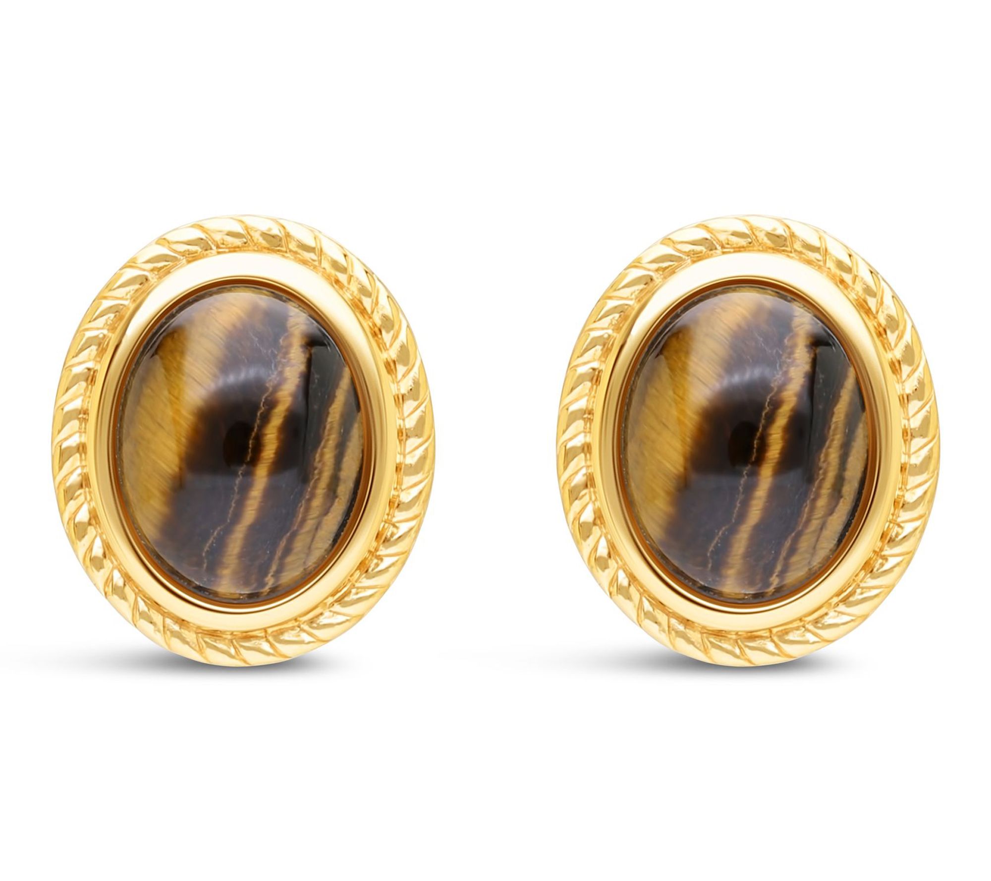 Ariva Sterling Silver Tiger Eye Arden Button Earrings