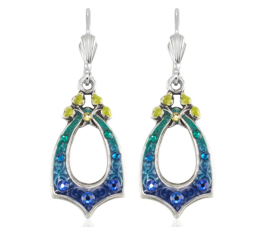 Anne Koplik Blue & Green Crystal Rainbow Bell Drop Earrings
