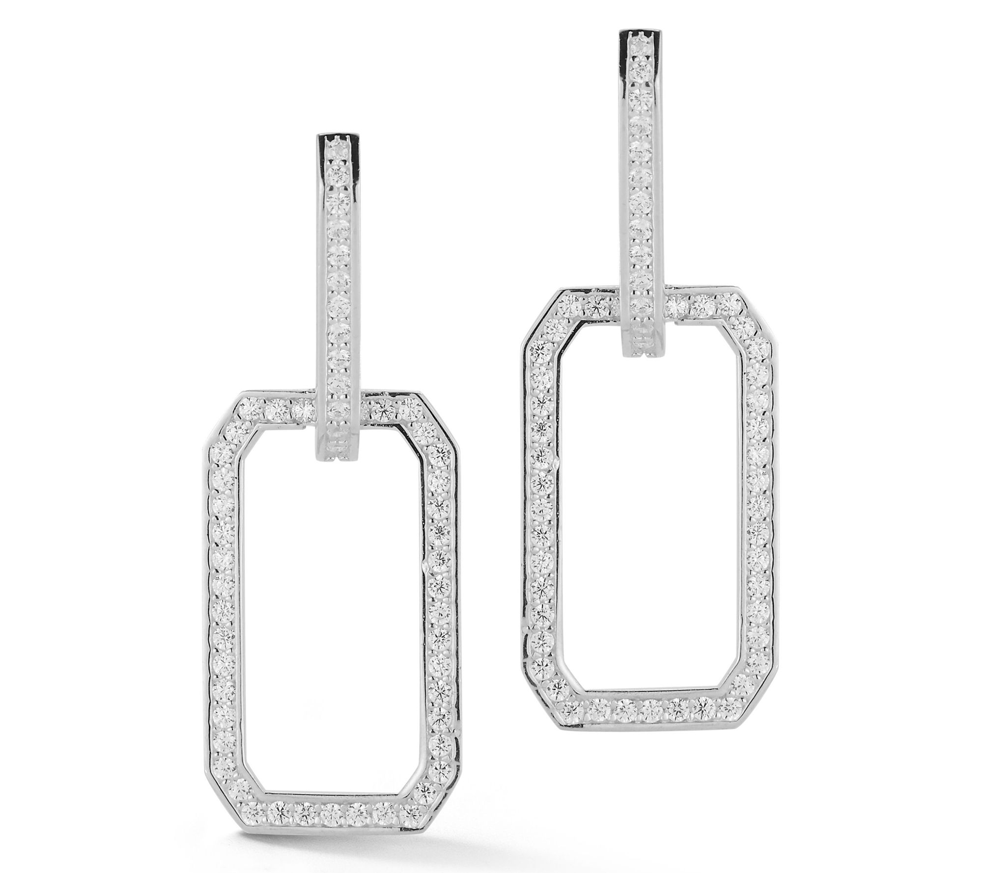 Sterlina Silver Pave Open Hoop Drop Earrings, Sterling